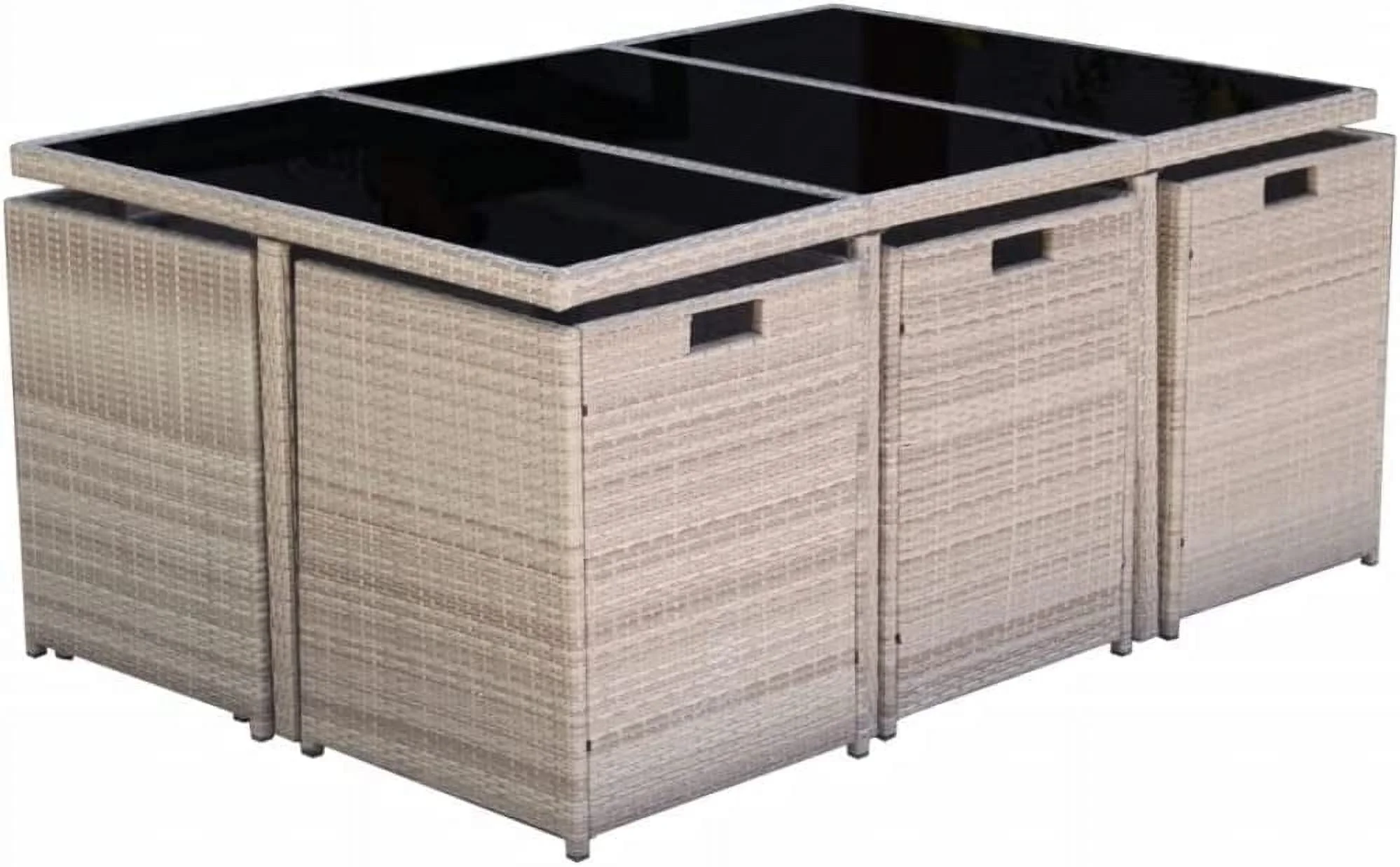 11 Piece Patio Dining Set with Cushions Poly Rattan Beige  with 1 x Table 6 x Chair 4 x Stool 16 x Cushion