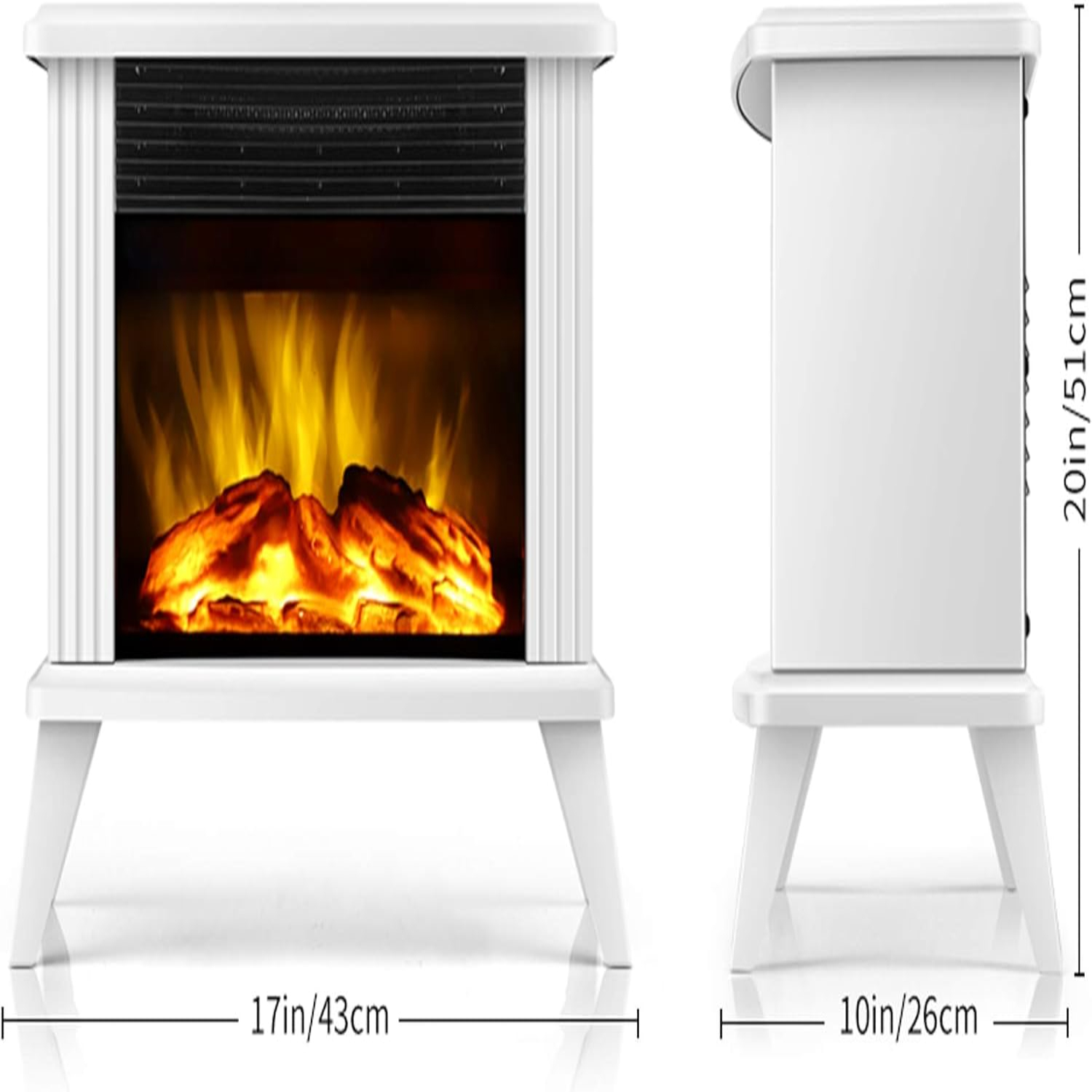 1500W Mini Electric Fireplace Tabletop Portable Heater 14'' (Black  Metal)