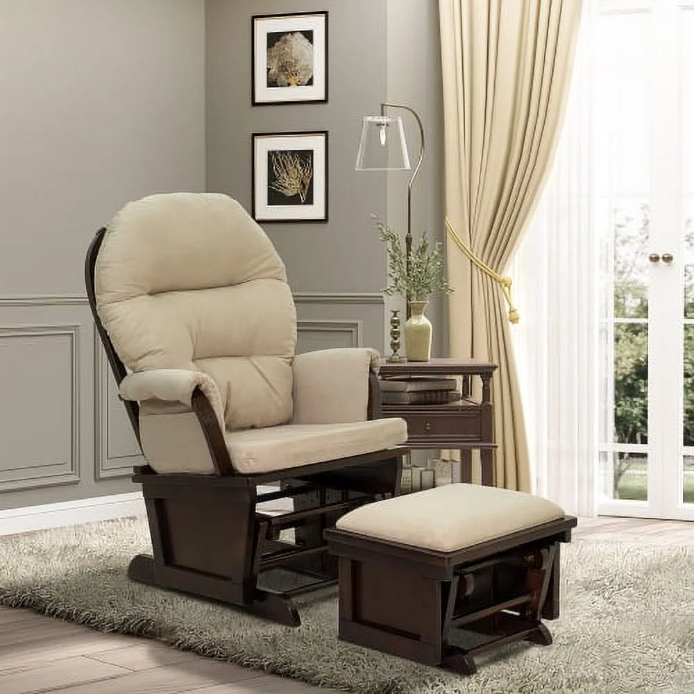 GUIOIHDC Nursery Glider Rocking Chair with Ottoman  Thick Padded Cushion Seating and Wood Base  Cream White