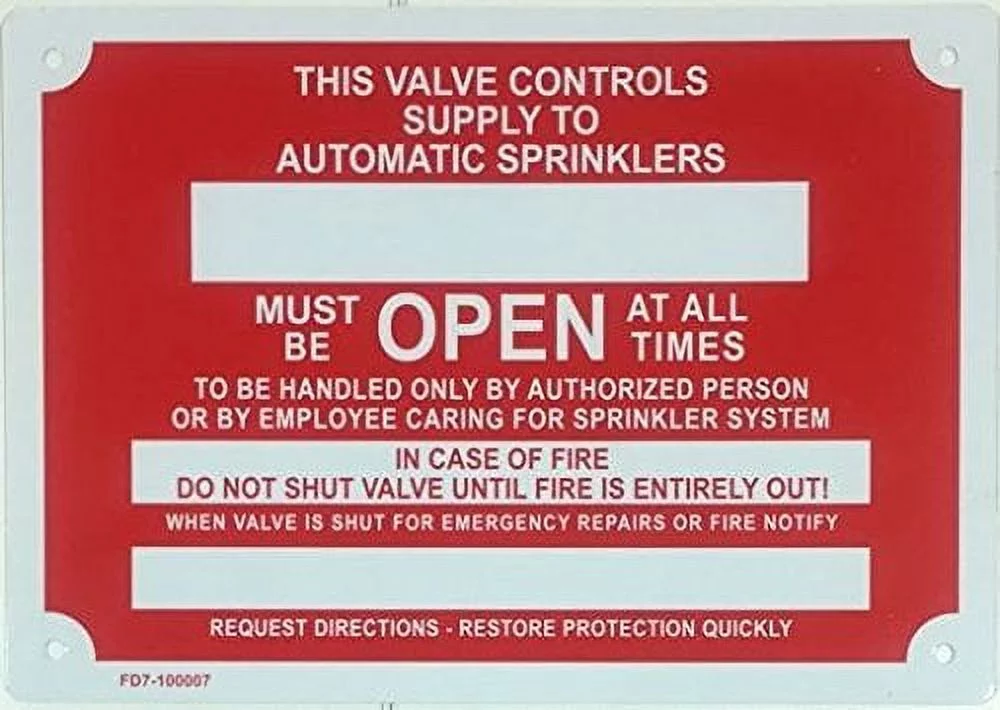 Shut Off Valve - This Valve Controls Supply To Automatic, Fire Sprinkler Sign, 10
