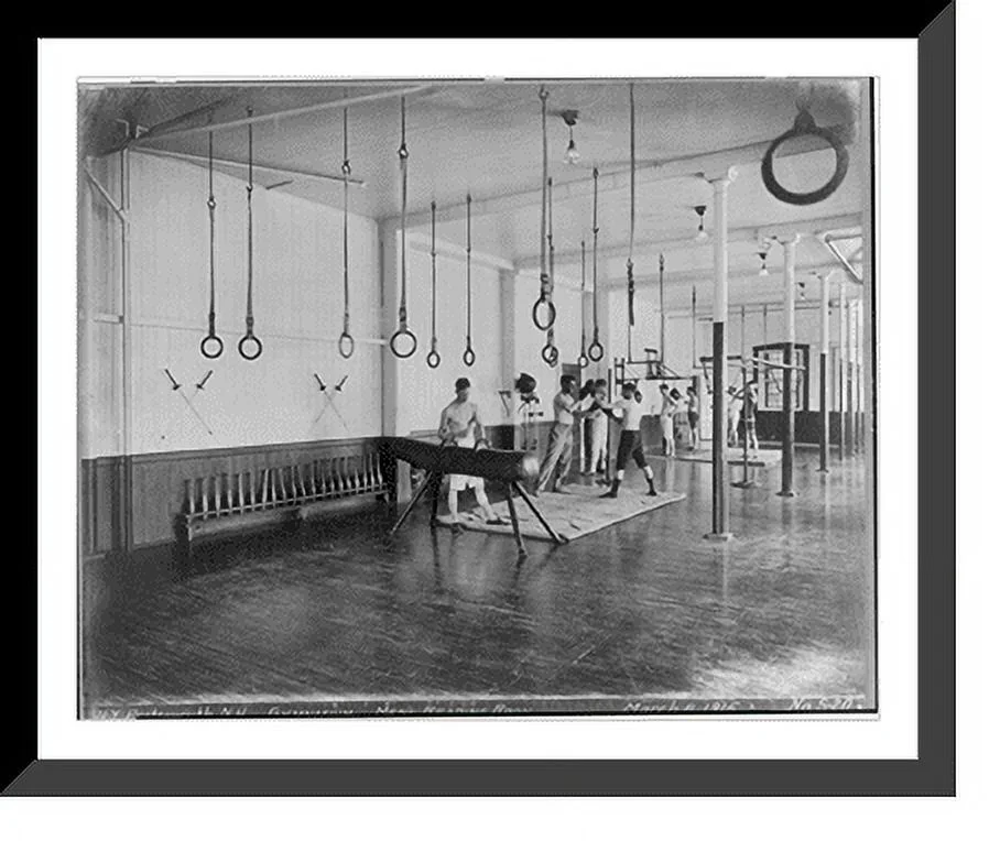 Historic Framed Print, [U.S. Naval prison at Portsmouth, N.H., 1915-16: Gymnasium], 17-7/8