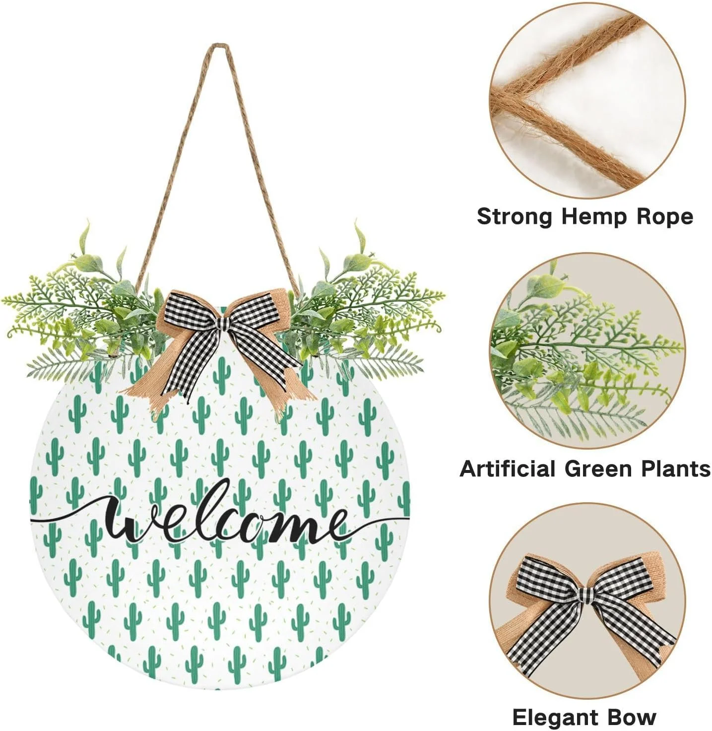 Desert Cactus Plant Welcome Sign Farmhouse Front Porch Door Hanging Welcome Wreath for Holiday Wall Home 12 X 12 in Home Decor