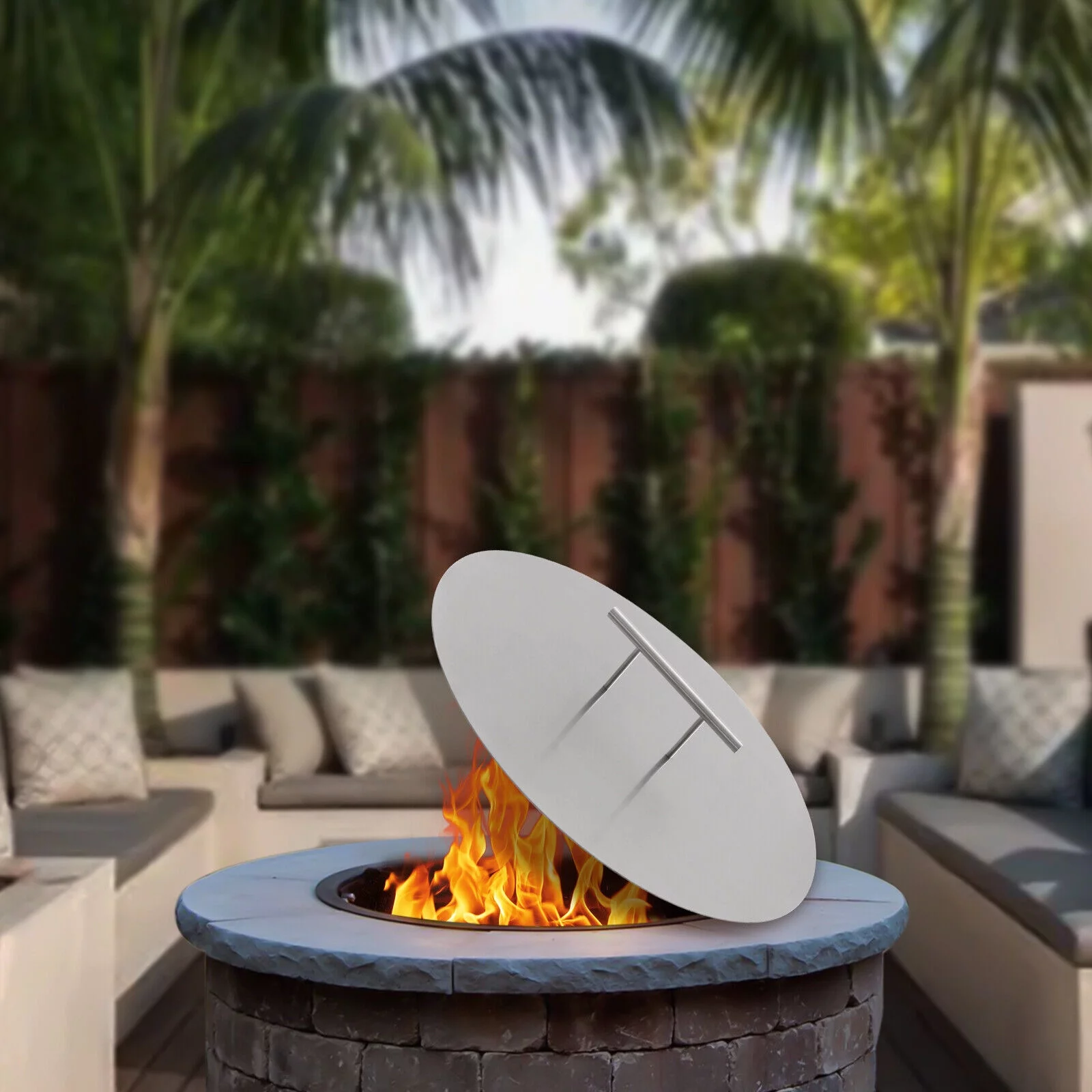 MONIPA Round Fire Pit Burner Pan Cover 304 Stainless Steel for 20in Floor Type Brazier