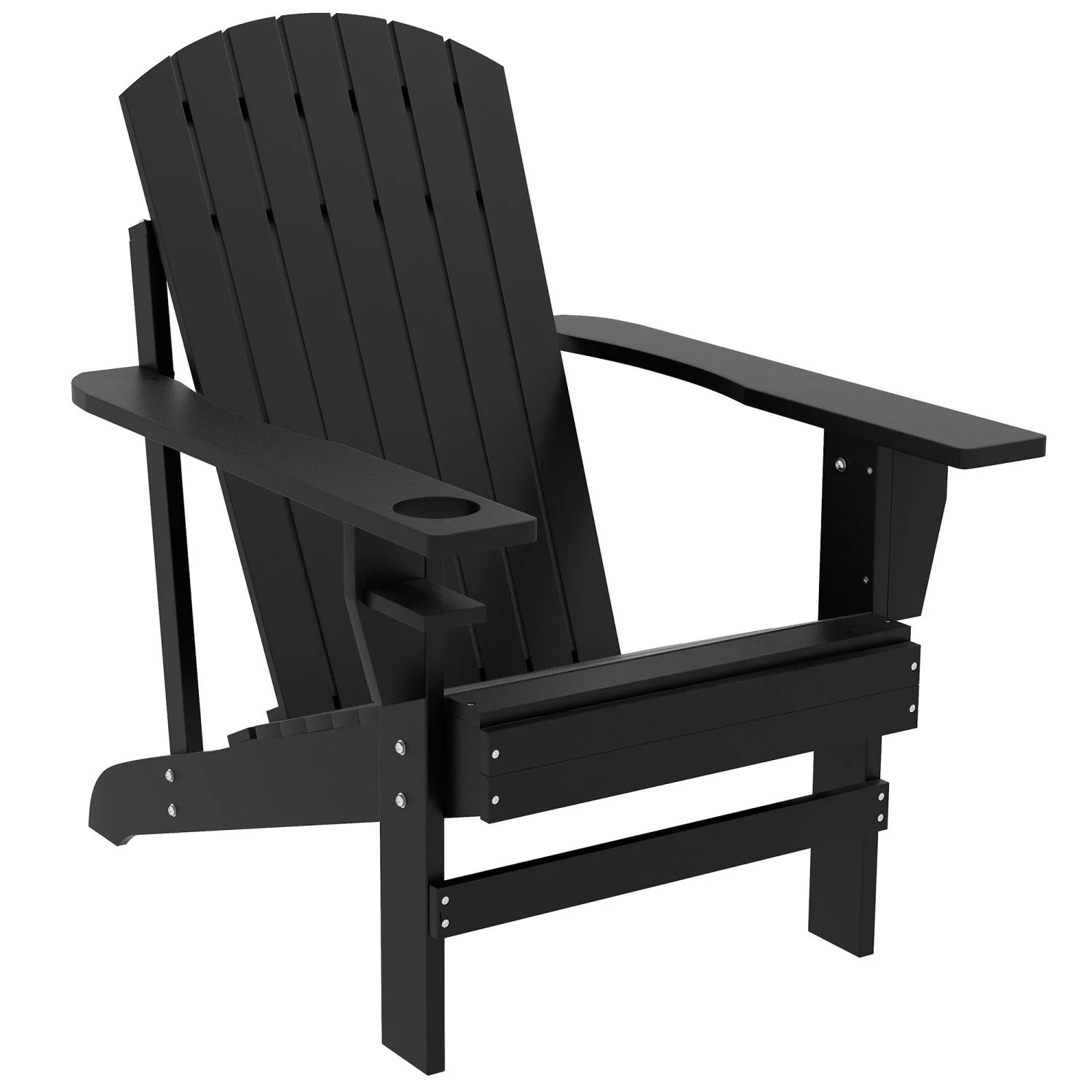 YPDCHB Wooden Adirondack Chair  Outdoor Patio Lawn Chair with Cup Holder  Weather Resistant Lawn   Classic Lounge for Deck  Garden  Backyard  Fire Pit  Black