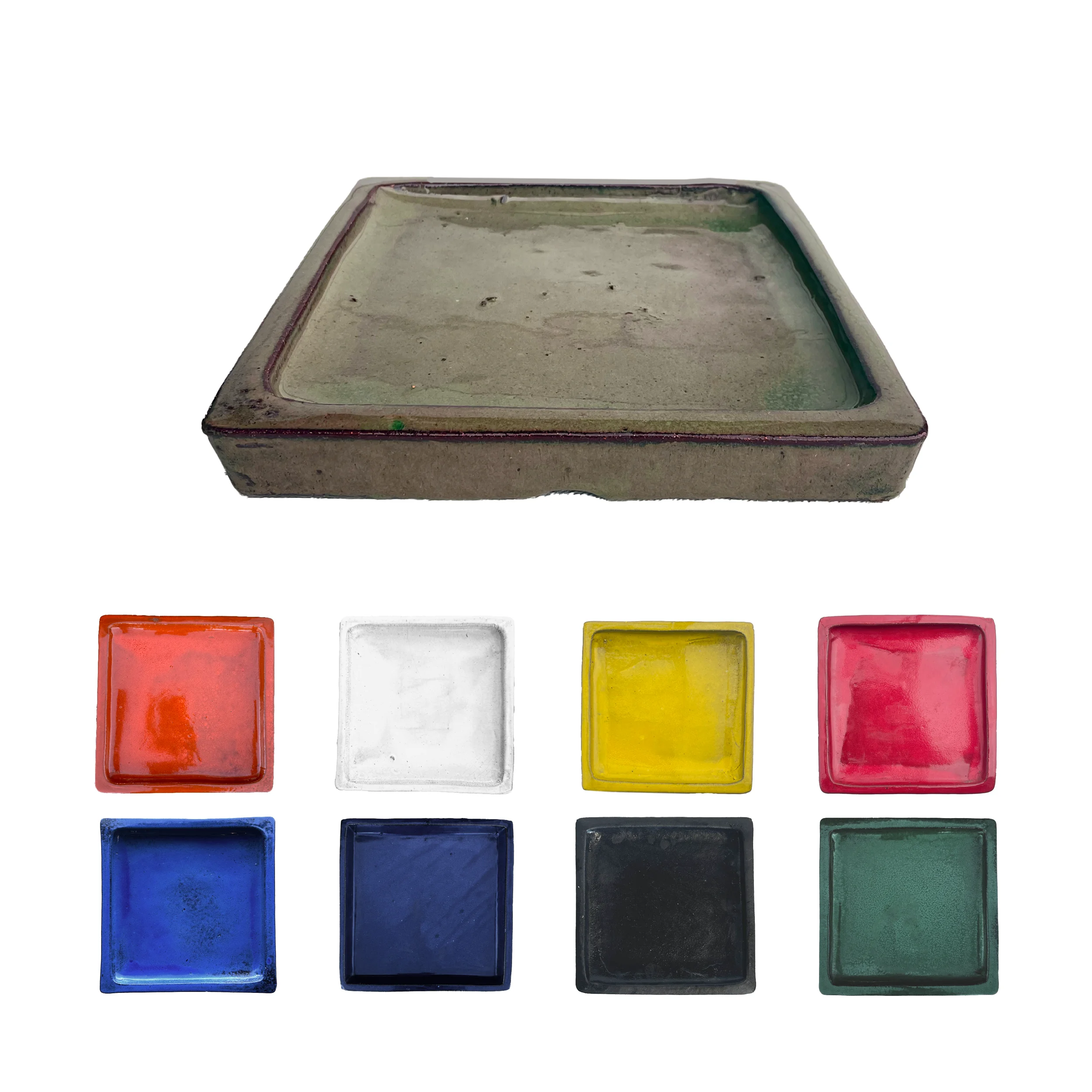 Square Ceramic Saucer | High-Fired, Green, Durable & Elegant | Planter Runoff Collector |8