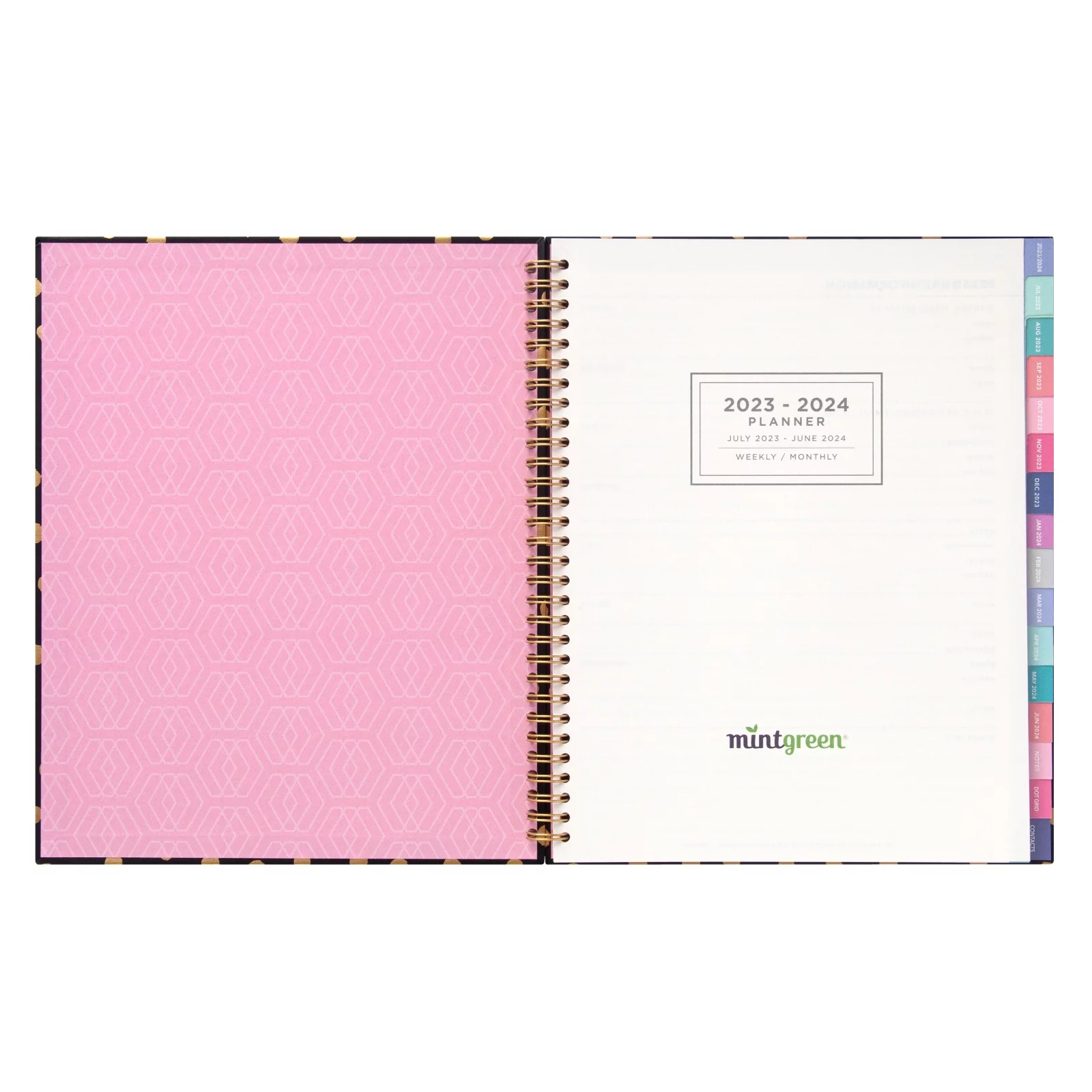 2023-2024 Mintgreen Weekly/Monthly Spiral Planner, 8.5