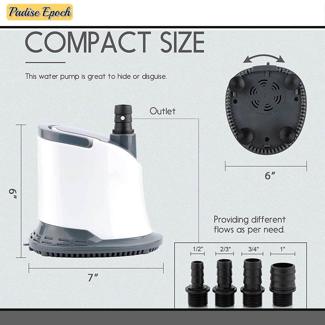 Aquarium Submersible Water Pump: 1320GPH 5000L/H 110W Quiet Adjustable Bottom Suction with 6ft Power Cord for Garden Waterfall | Pool Cover | Hydroponics | Fish Tank | Pond | Fountain