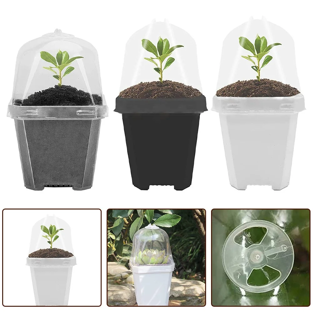 10 Pcs Plant Nursery Pots with Humidity Dome Small Plastic Square Flower Pot