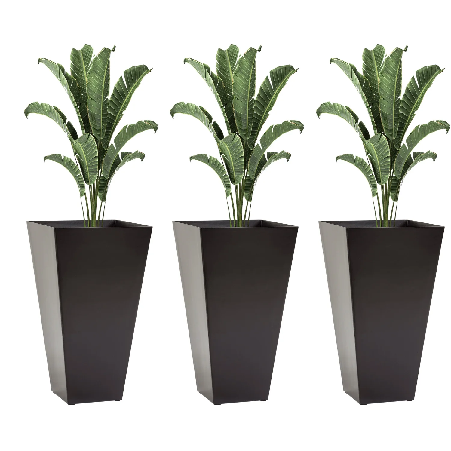 LEIYEHOOM Set of 3 Tall Planters with Drainage Hole  28” Outdoor Flower Pots  Indoor Planters for Porch Patio and Deck  Brown