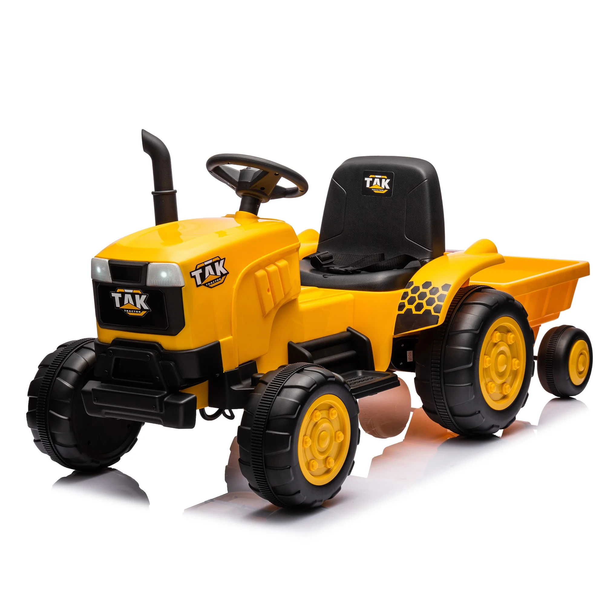 MOGPC 12V Kids Ride on Tractor Electric Excavator Battery Powered Motorized Car for Kids Ages 3-6, with , Detachable Trailer, Remote Control, & Bright Headlight, Yellow