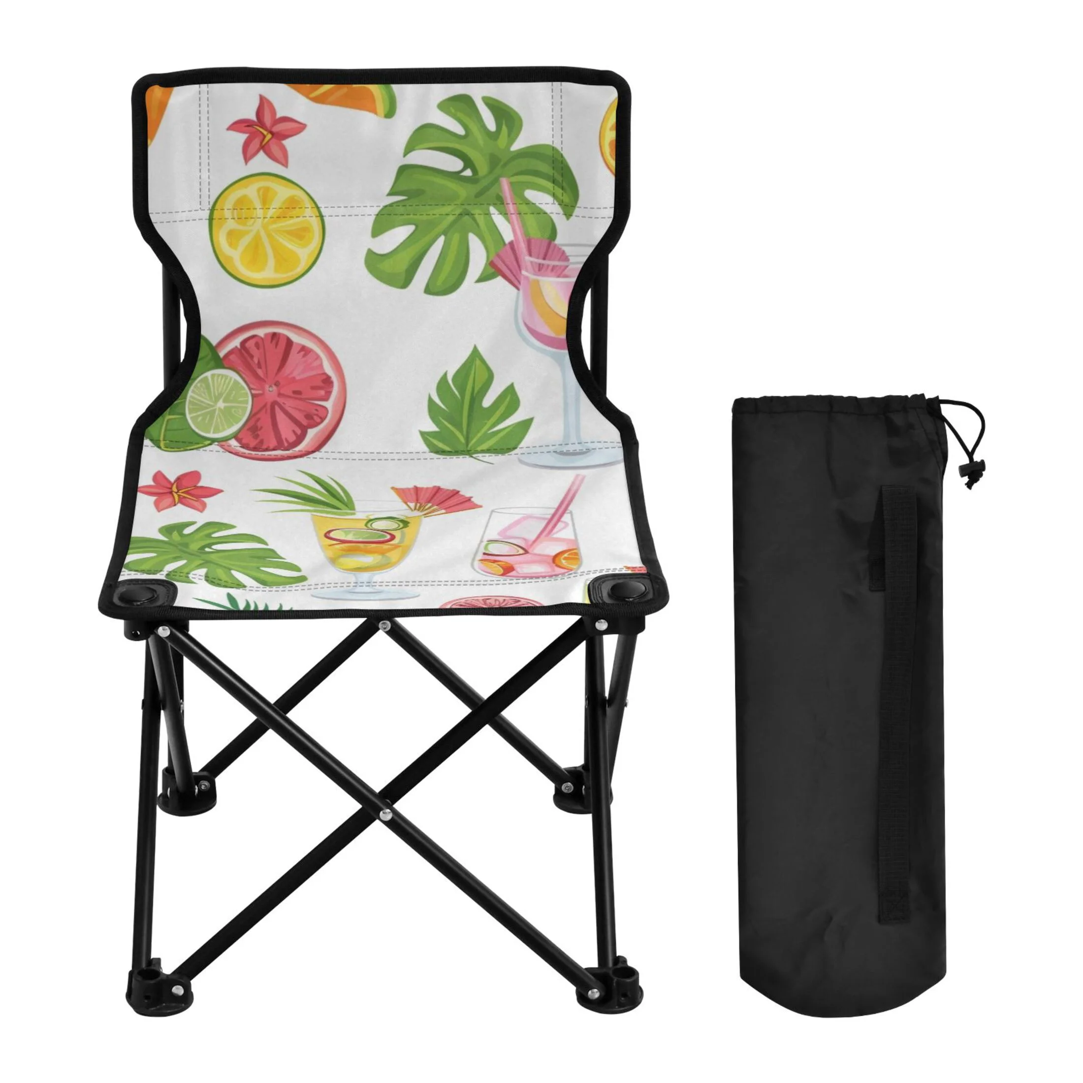 Palm Leaves and Juice Portable Camping Chair Small for Kids Outdoor Folding Beach Chair Fishing Chair Lawn Chair with Carry Bag