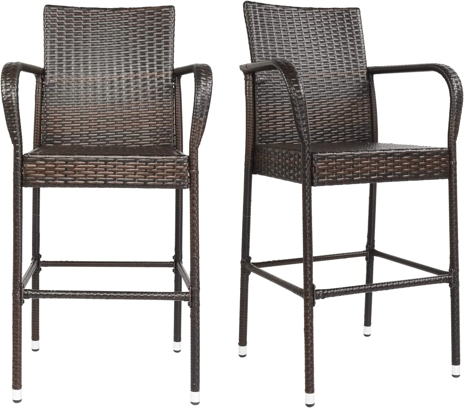 SJOPLMN Patio  Stools Wicker Barstools   All Weather Counter Height  Chairs Outdoor  Stool Patio  with Footrest and Armrest for Garden Pool Lawn Backyard