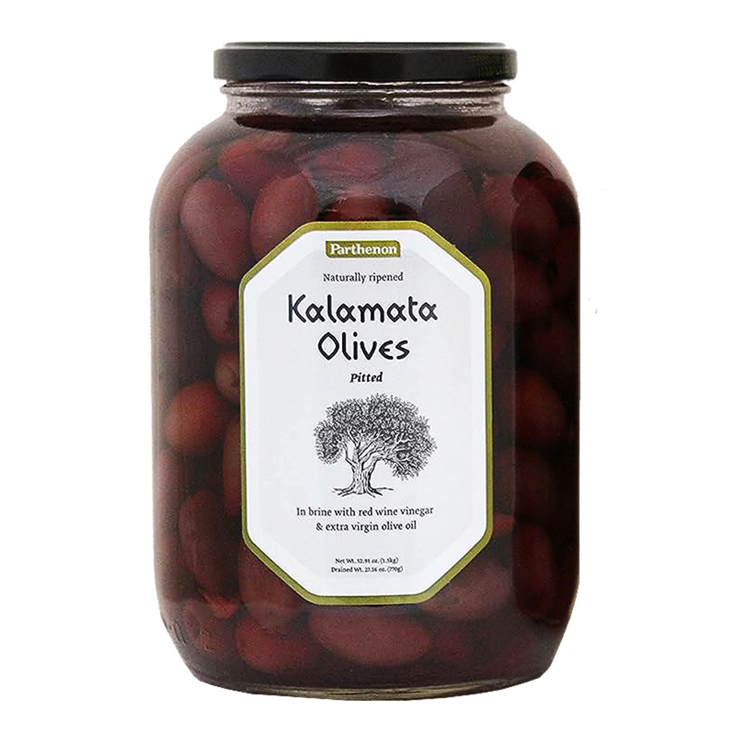 Parthenon Organic Pitted Kalamata Olives in Brine with Organic Red Wine Vinegar & Organic Extra Virgin Olive Oil 52.91 Oz. with Bonus Mini Silicone Tongs