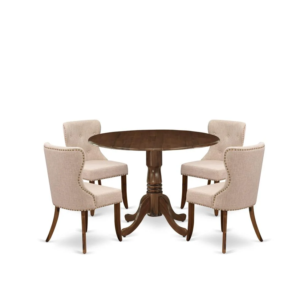 East West Furniture 5 Pc Dining Set Contains a Round Wooden Table and 4 Upholstered Chairs