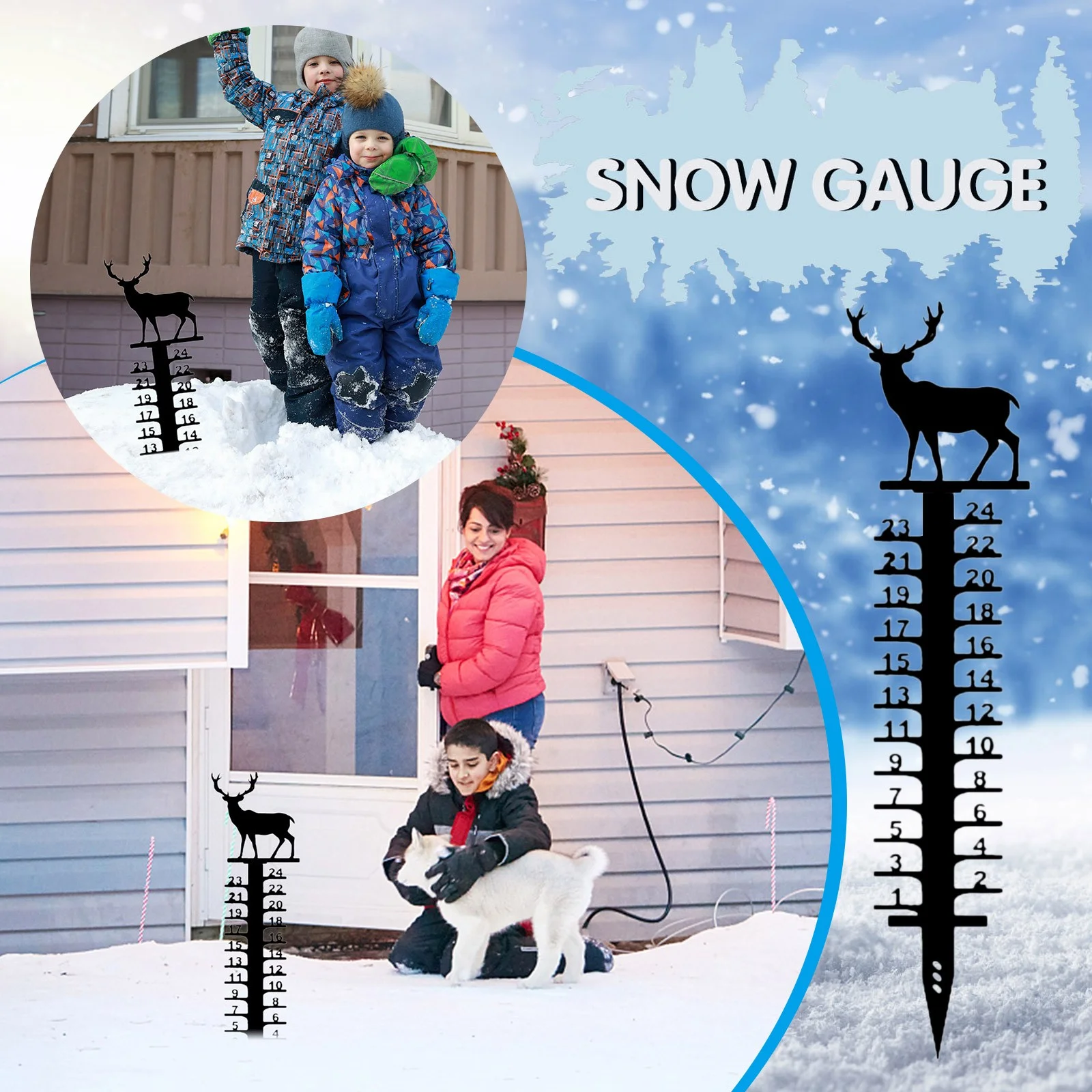 Etape16 Digital Electronic Tape Measure Gift 24cm Snowflake Snow Measuring Instrument Snowmobile Snow Measuring Instrument Metal Snow Measuring Ruler Outdoor Garden Ornament