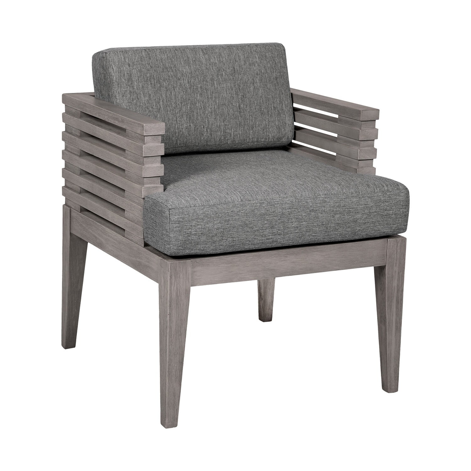 Benjara Hida 24 Inch Outdoor Patio Dining Chair, Ridged Gray Wood, Olefin Cushions