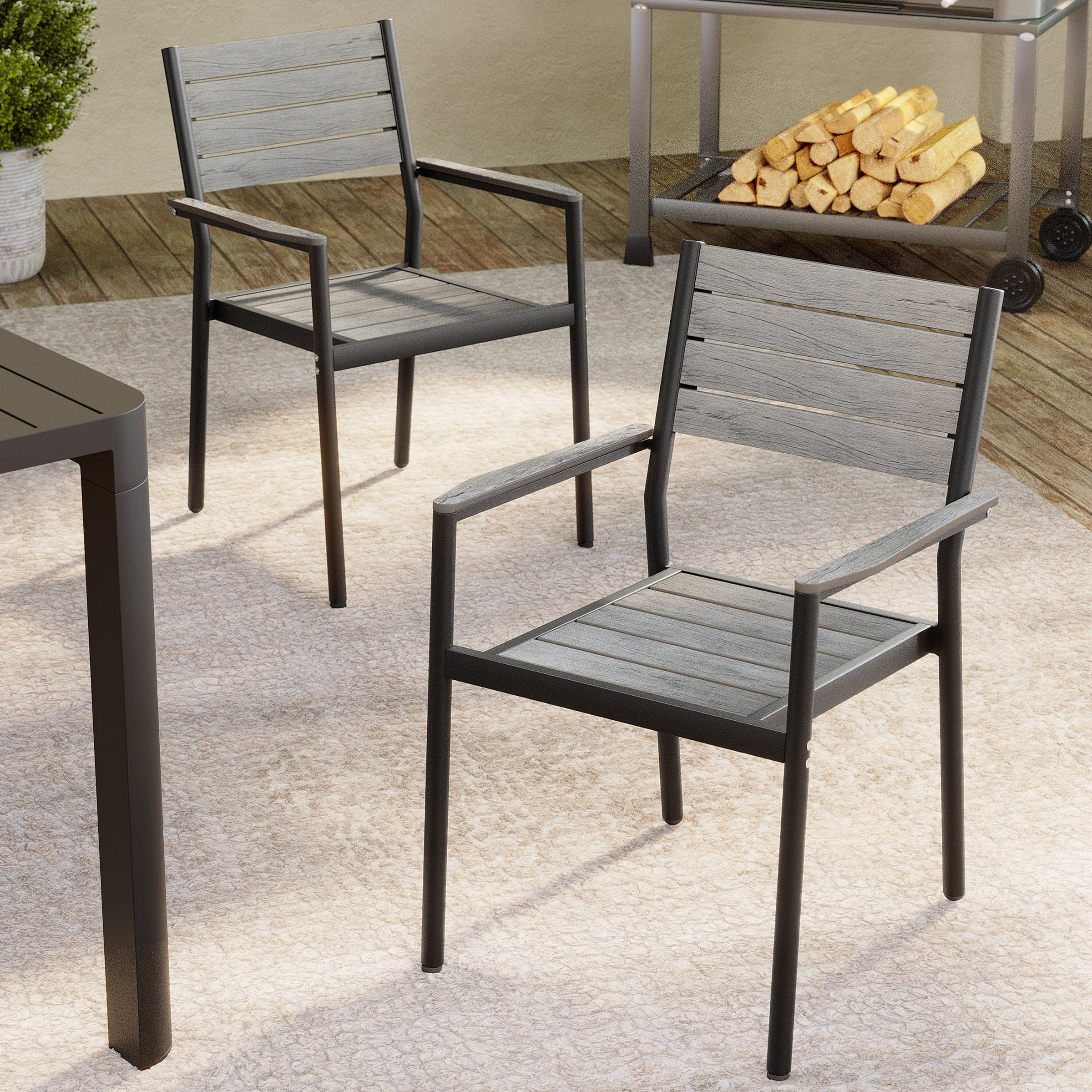 Crestlive Products Outdoor Dining Chairs Modern Aluminum Stackable Chairs for Patio - See Picture Gray, 4PCS