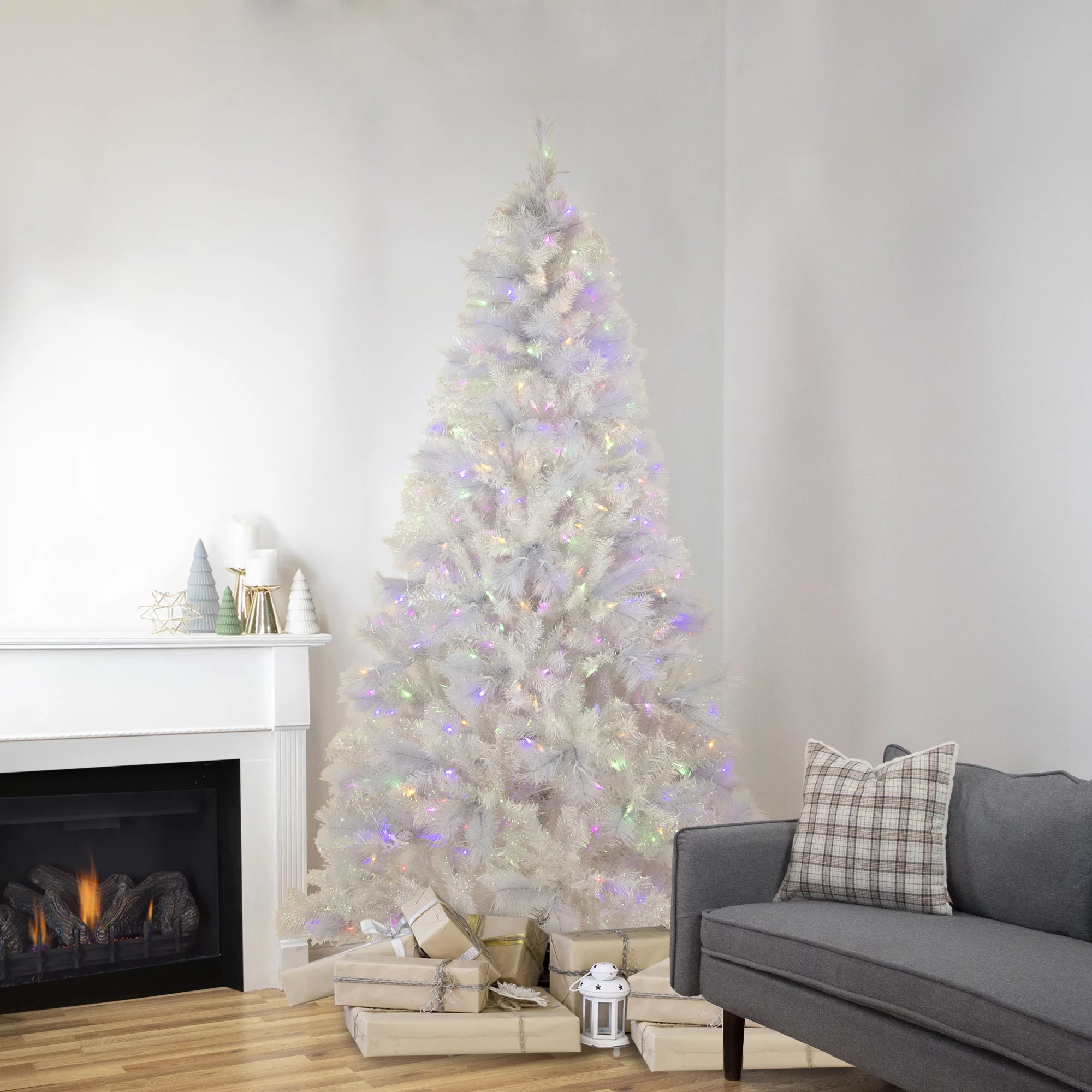 Northlight 6.5' Pre-Lit Seneca White Spruce Artificial Christmas Tree, Dual Function LED Lights