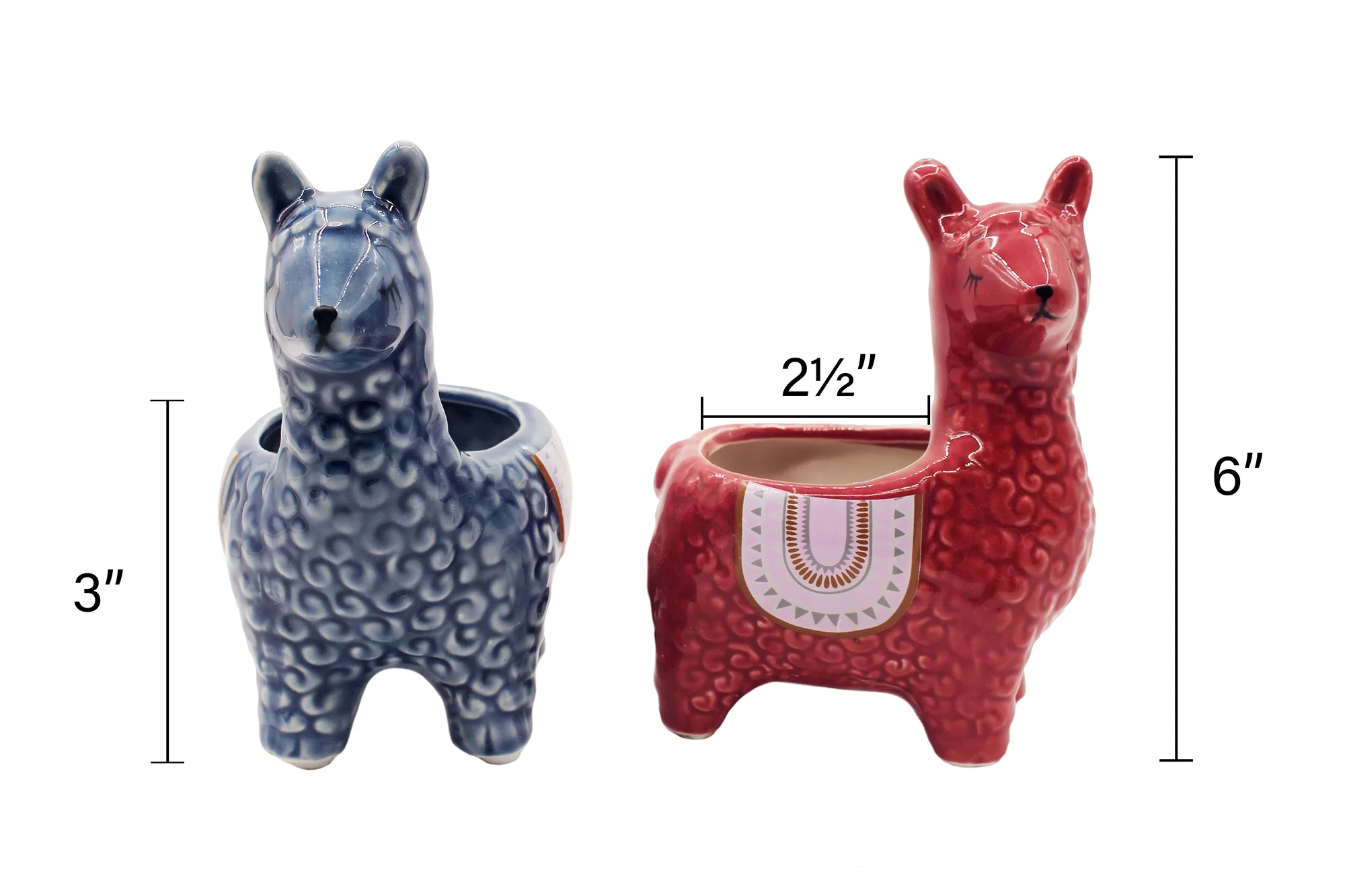 Cotta Planters Alpaca Ceramic Animal Planter Succulent Pots, Red and Blue, Set of 2