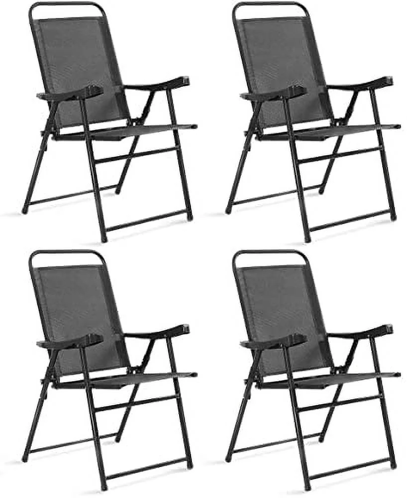 HAPPYGRILL 4-Piece Folding Chairs Patio Sling Chairs Outdoor Chairs Furniture Camping Pool Beach Deck Dining Chairs