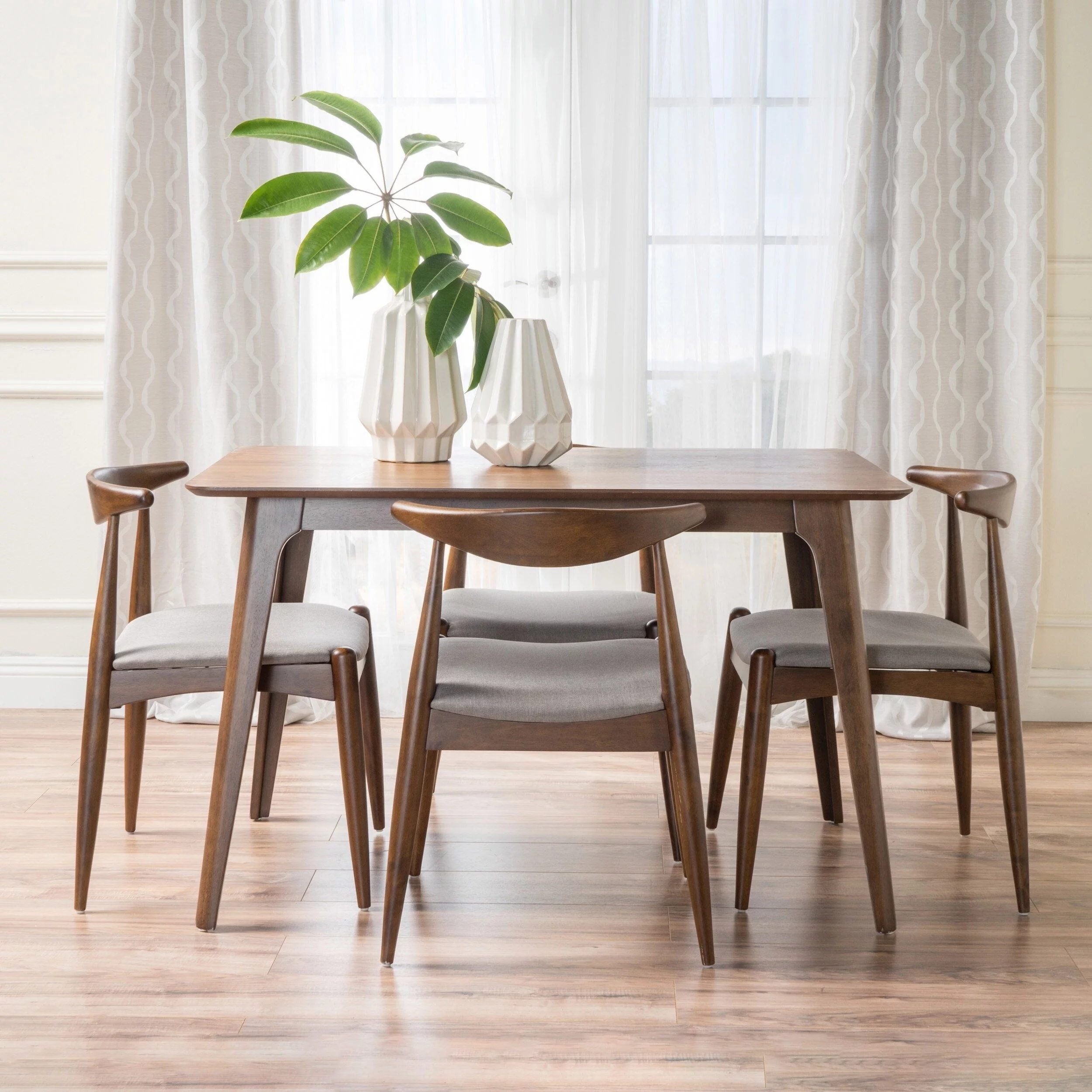 Christopher Knight Home Francie Mid-century 5-piece Dining Set by  Grey Walnut Finish Veneer, Rubberwood