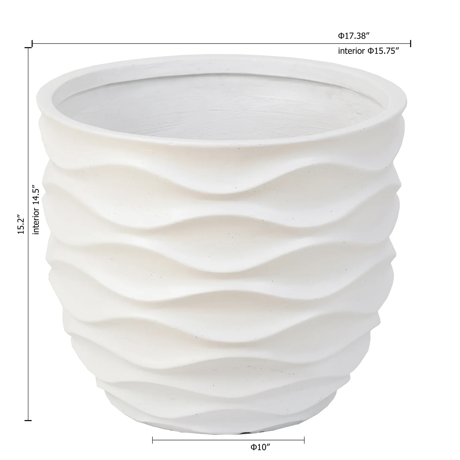 HomeStock Mid-Century Marvel 15.2-Inch H White Mgo Waves Design Round Planter