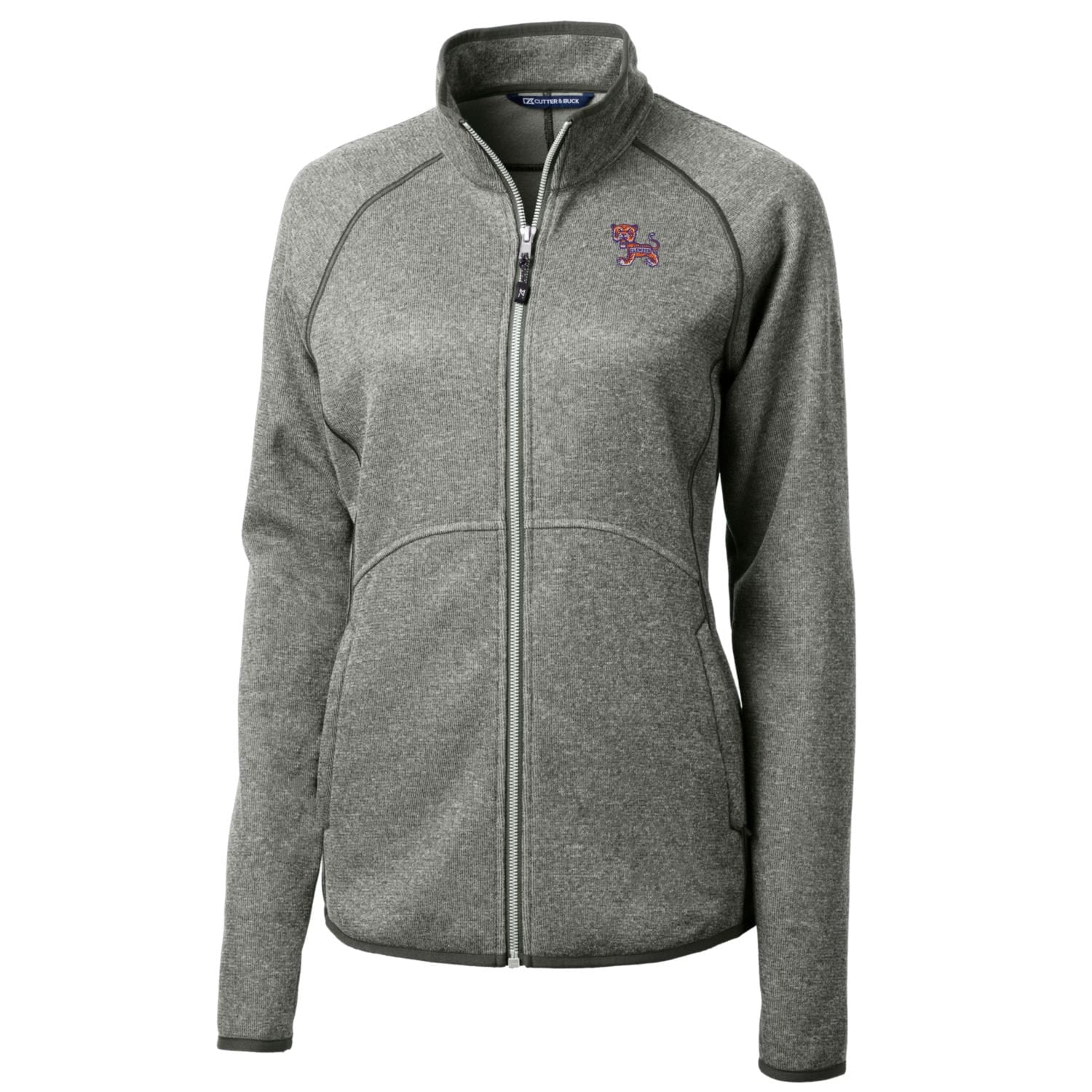 Women's Cutter & Buck Heather Gray Clemson Tigers Mainsail Sweater-Knit Full-Zip Jacket