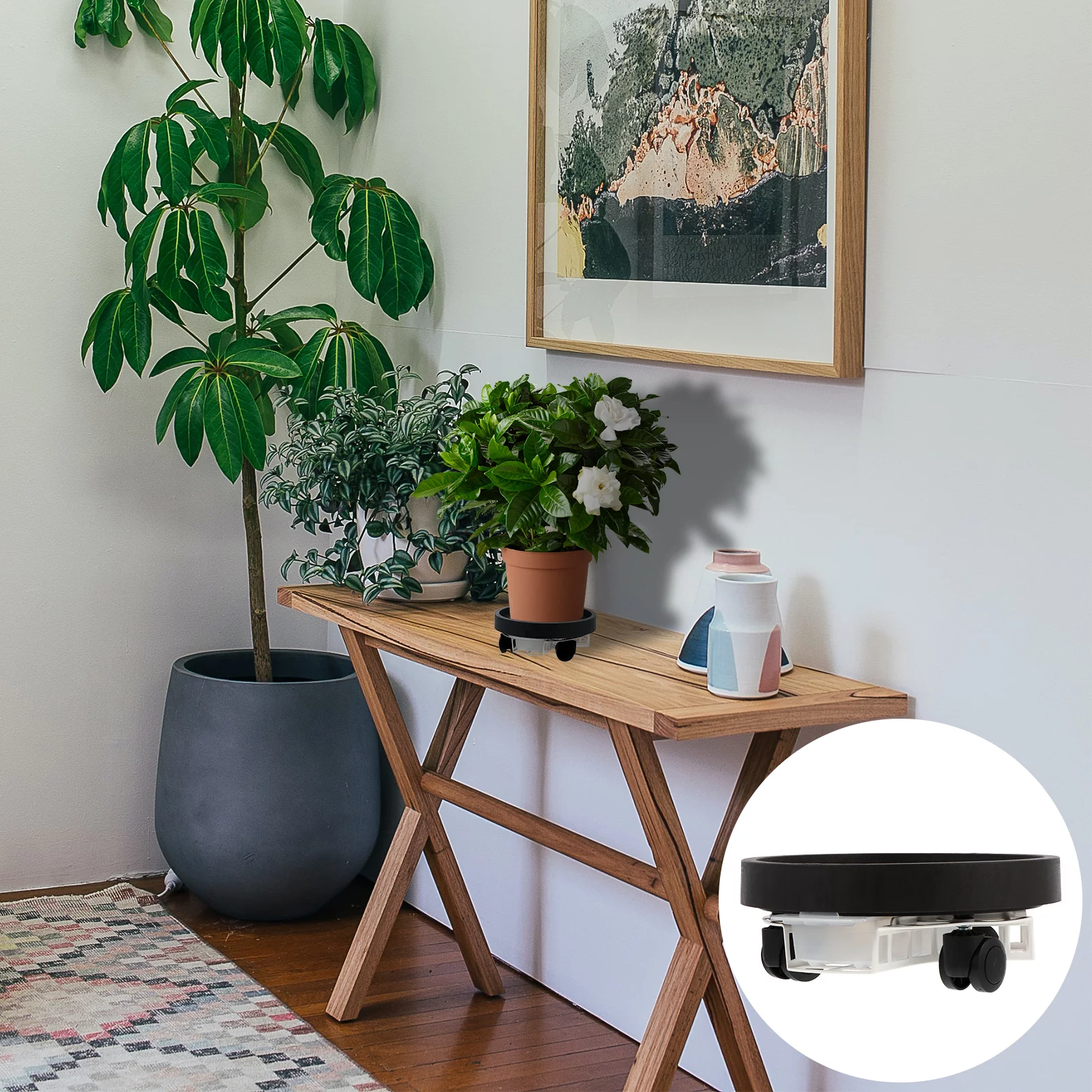 NUOLUX  Flower Pot Planter Stand  Stand Rolling Roller Round Potted Dolly Dolly Saucer Bonsai Shelf Caster Roller