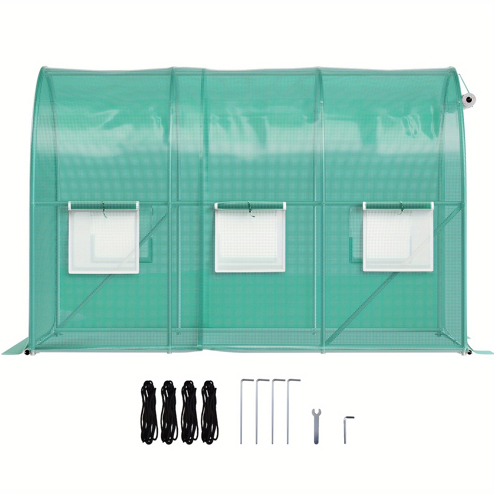Walk-in Tunnel Greenhouse, 10 x 7 x 7 ft Portable Plant Hot House w/ Galvanized Steel Hoops, 1 Top Beam, Diagonal Poles, Zippered Door & 6 Roll-up Windows, Green