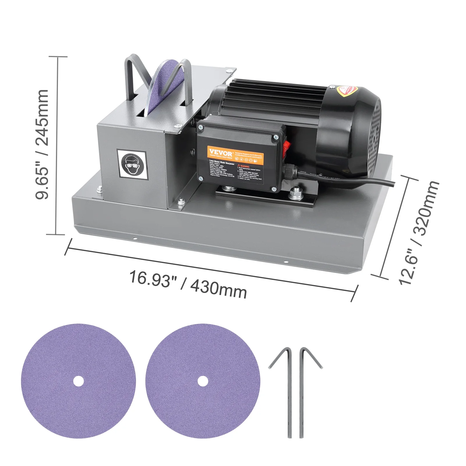 SKYSHALO Lawn Mower Blade Sharpener 1HP 750W with 9-inch Ceramic Grinding Wheel