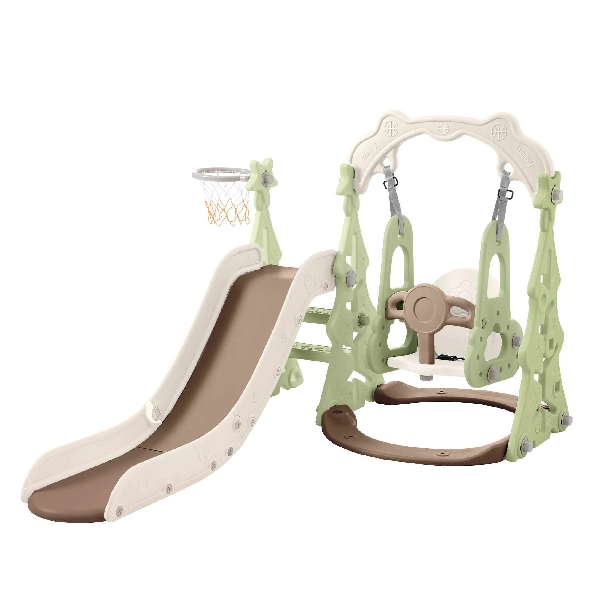 Ufurpie Toddler Slide and Swing Set 3 in 1,Kids Playground Climber Swing Playset with Basketball Hoops Freestanding Combination,Indoor & Outdoor,Green