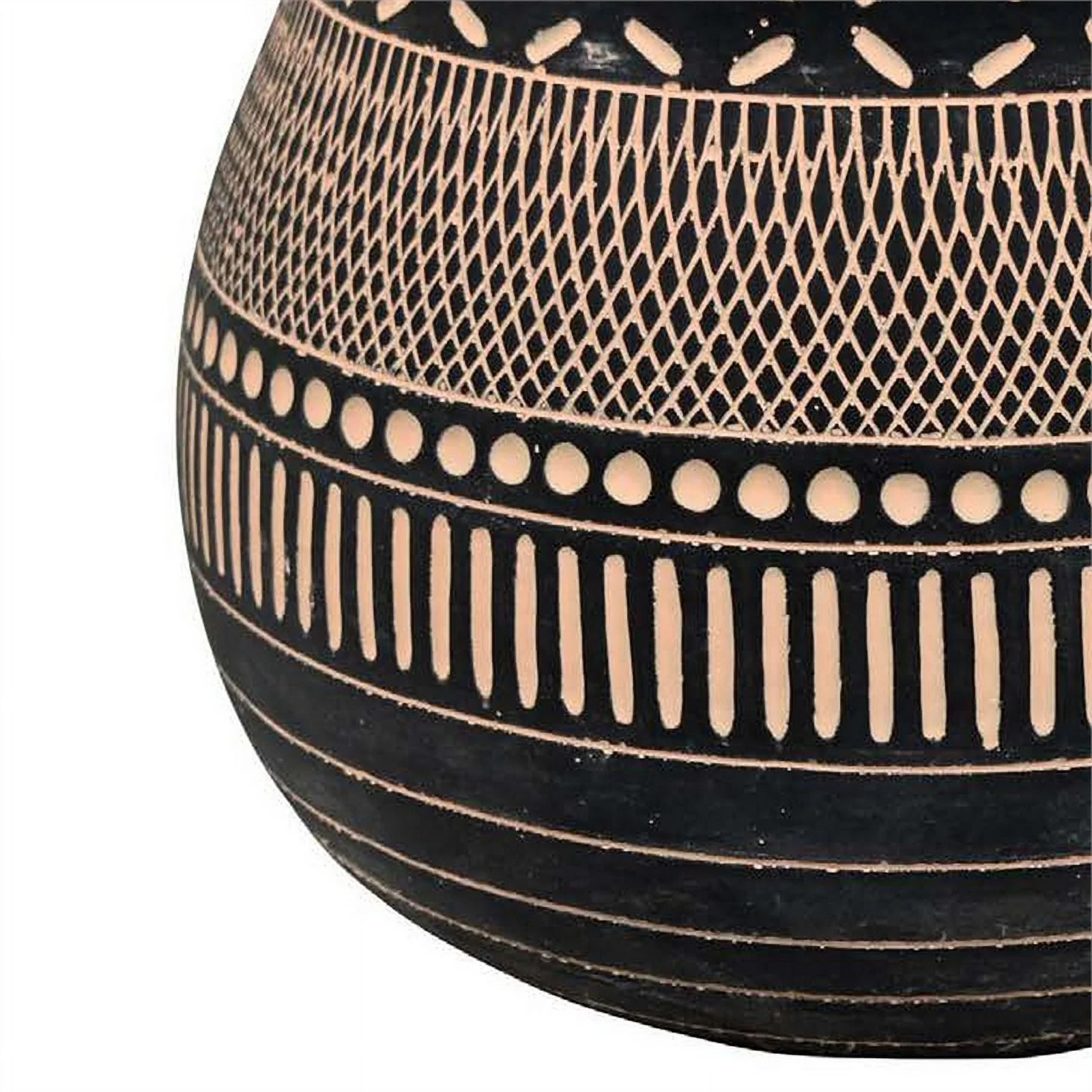 12 Inch Planter - Resin - Large Pot Shape - Tribal Design - Black and Beige