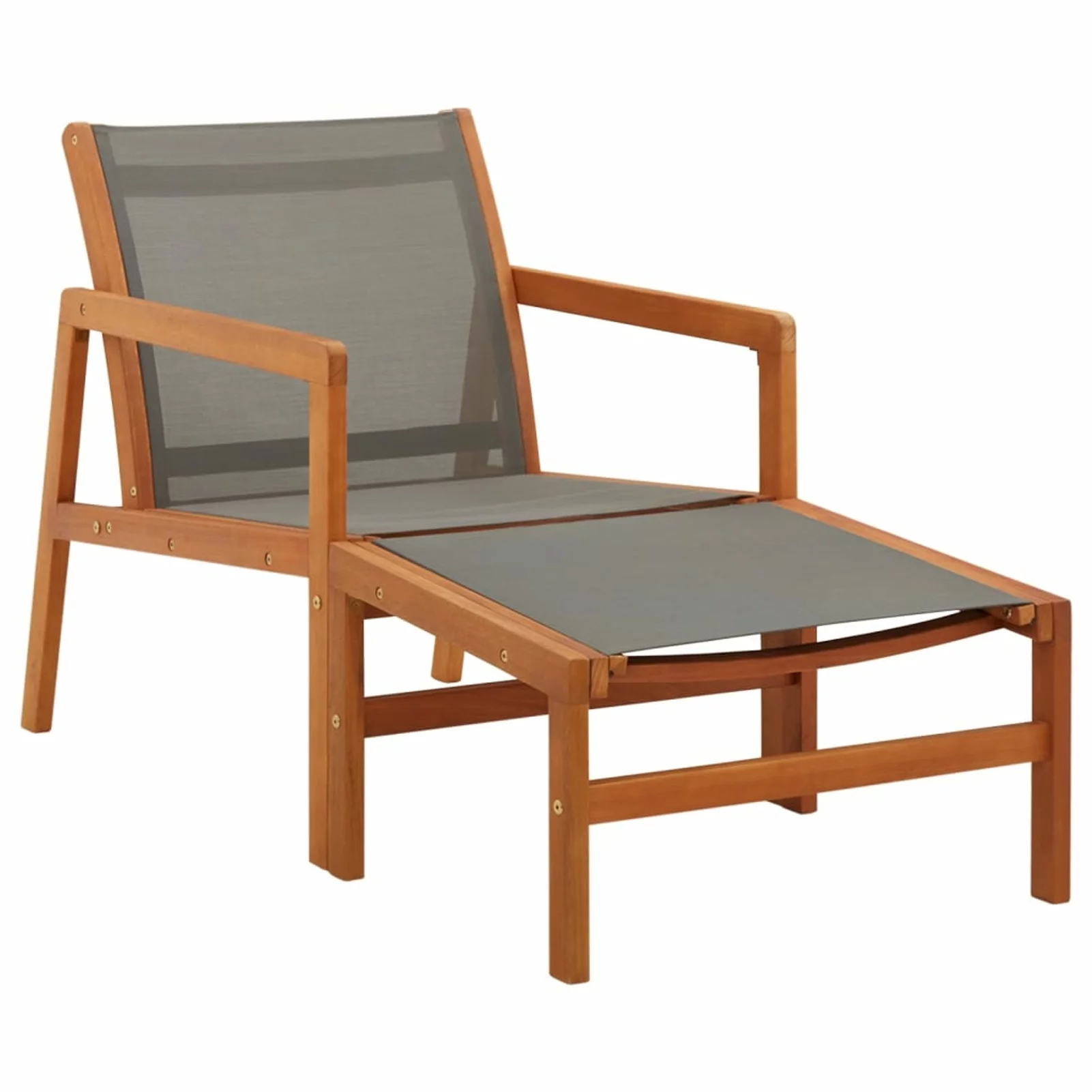 Anself Patio Chair with Footrest Solid Eucalyptus Wood&Textilene