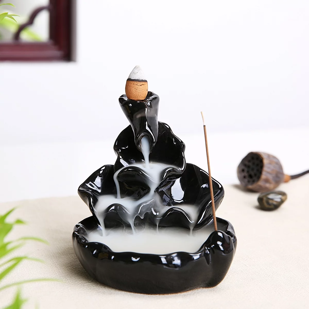 NUOLUX Incense Burner Holder Sandalwood Furnace Ceramic Censer Tower Waterfall Backflow Cone Fountain