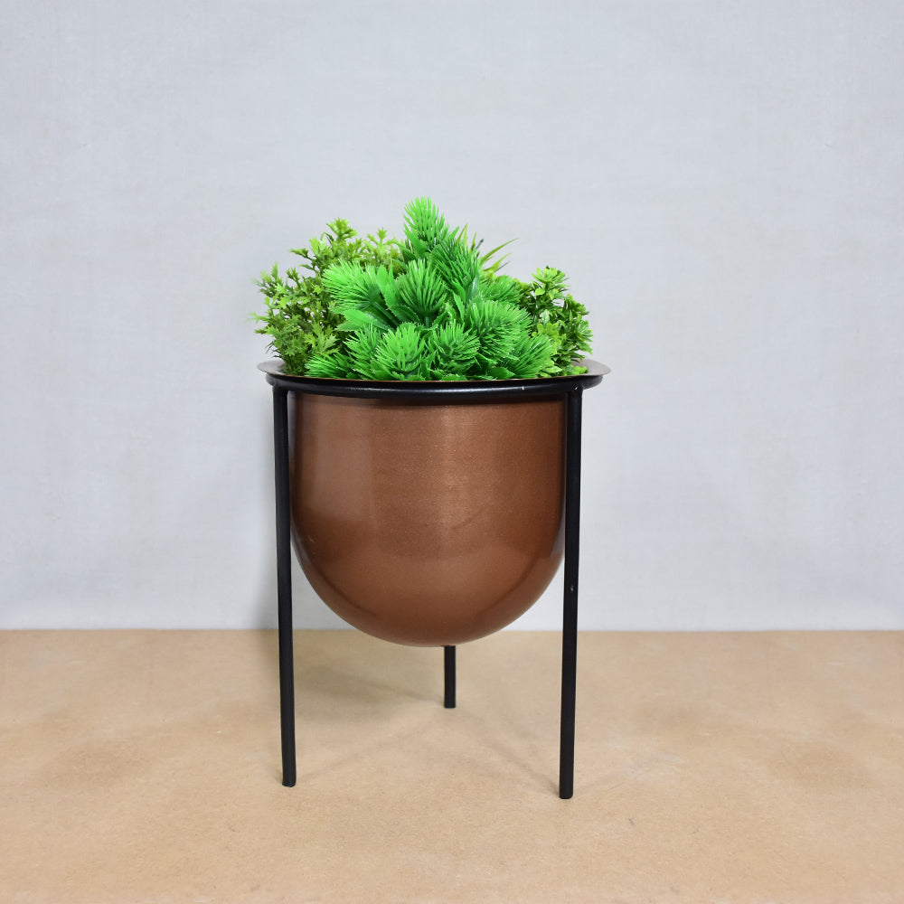 Eco Friendly Handmade 100% Iron Round Modern Copper Coated Color 8.5 x 7.2 x 7.2 Inches Planters Pot for Lawn, Balcony, Garden, Patios, Wall stand, Restaurant, Banquet Hall, Spa, Beauty Parlor etc.