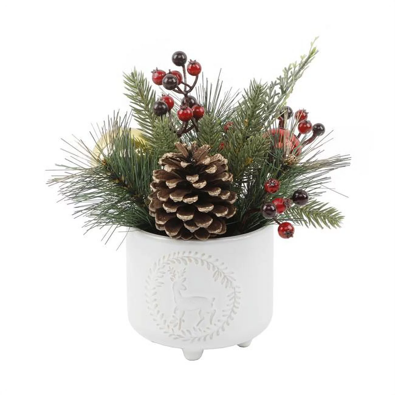 Flora Bunda Xmas Mix in Deer Wreath Ceramic Footed Pot