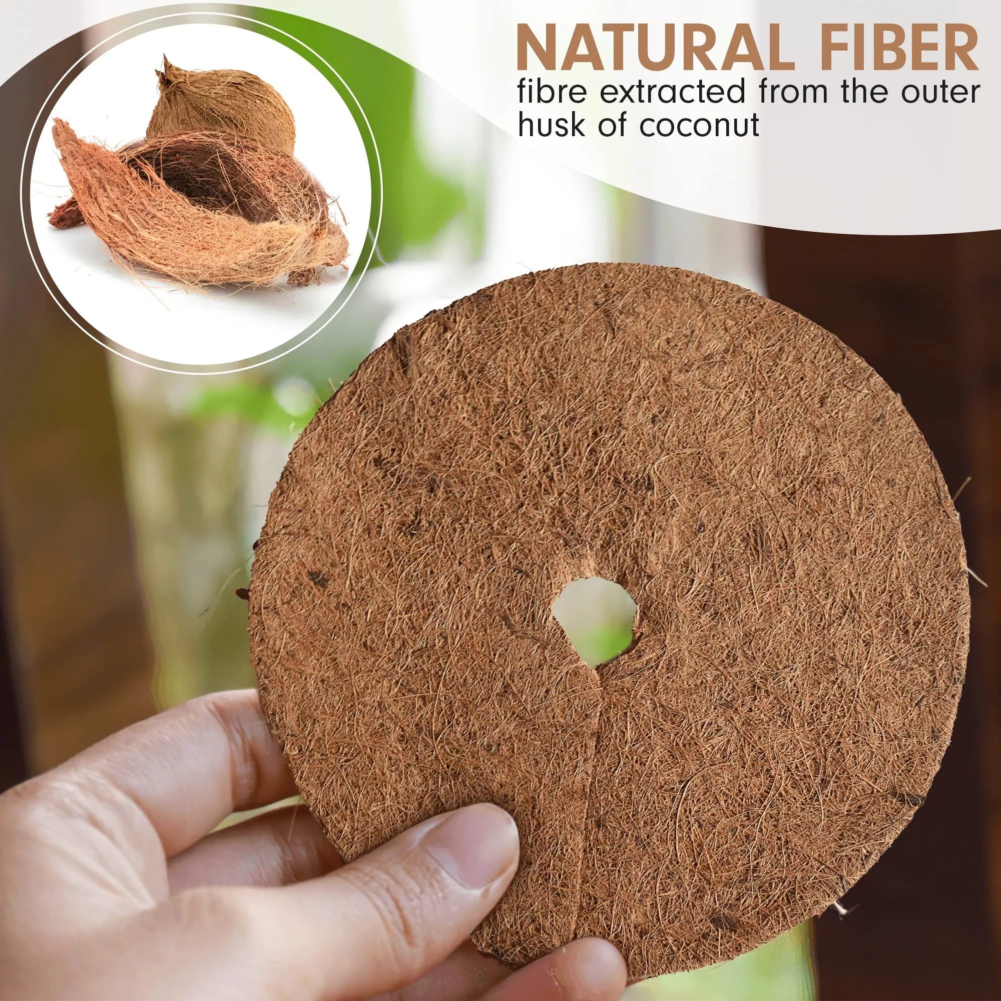 Palm Naki Coco Coir Plant Protector Mat, Set of 4 - Tree and Planter Protector, Coco Disc Liner, Plant Protector (10 inch)
