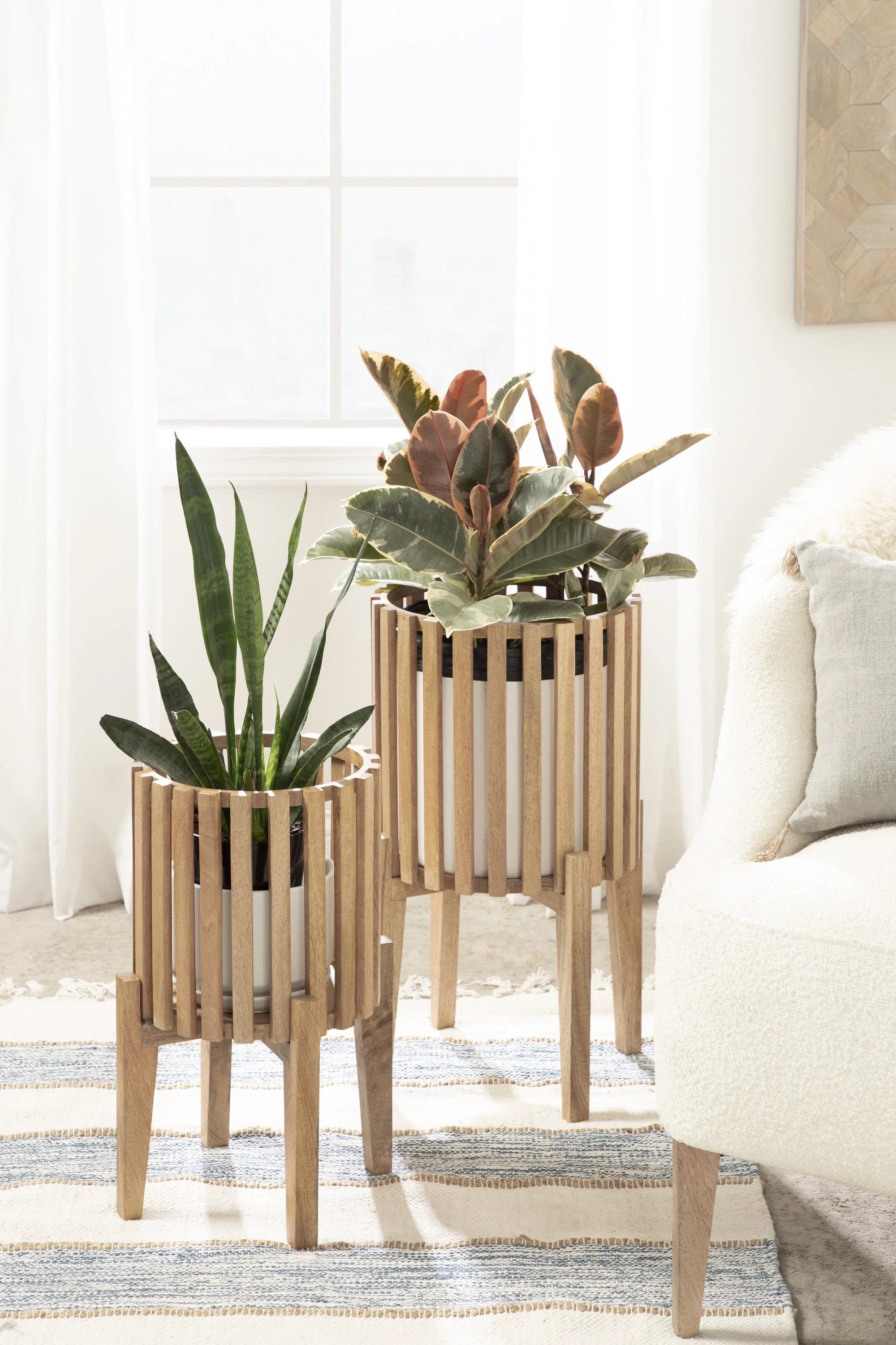 Kate and Laurel Paynter Wood Planter Set, 22 x 12 and 18 x 10, Natural Brown, Boho Modern Wooden Planter Two-Piece Set