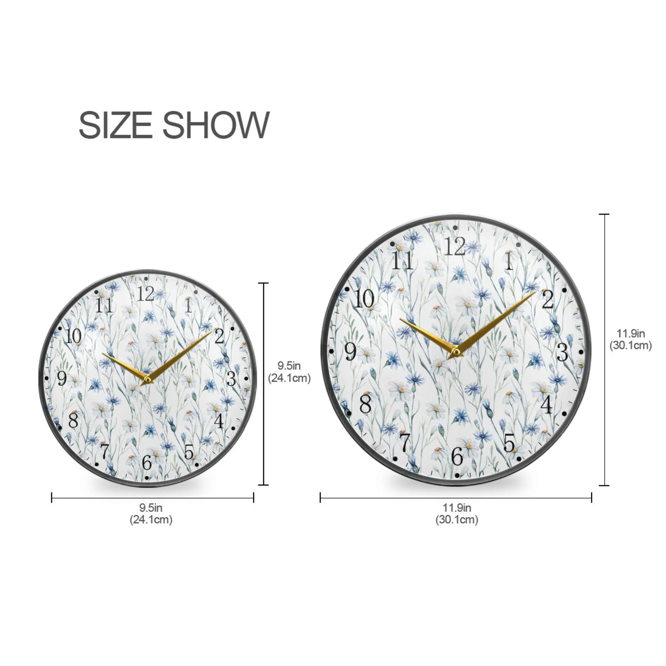 Watercolor Wildflowers Acrylic Wall Clocks Quiet Round Clock Battery Operated Non-Ticking Clock for Bedroom Kitchen Office Decorative 11.9 Inch