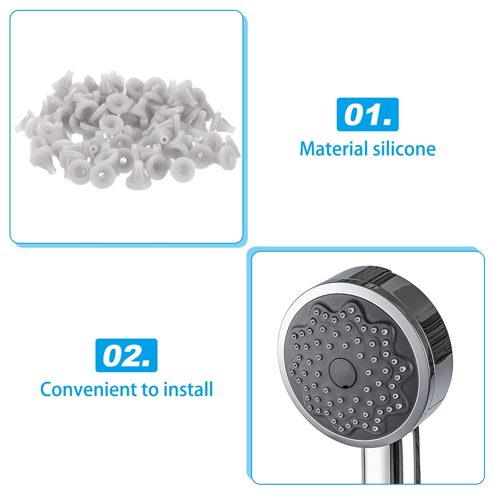 5pcs Shower Head Replacement Nozzles, Silicone Nozzle Sprinkler Spout Round Nib Fit 4mm Hole, Light Grey