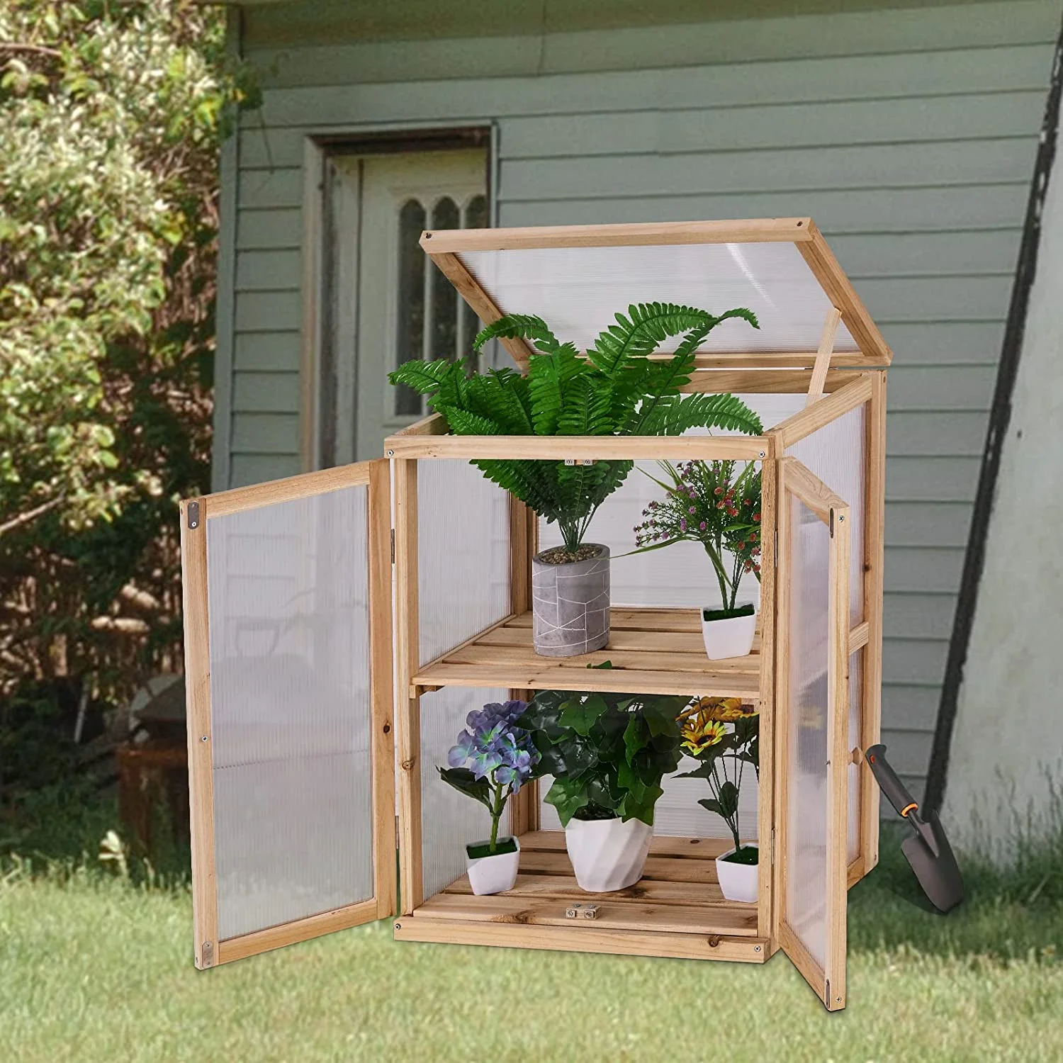 Greenhouse Wooden Cold Frame Greenhouse, Garden Portable Greenhouse Raised Flower Planter Shelf Bed Protection for Home Decor Indoor Outdoor Patio Balcony Garden Backyard Farmhouse