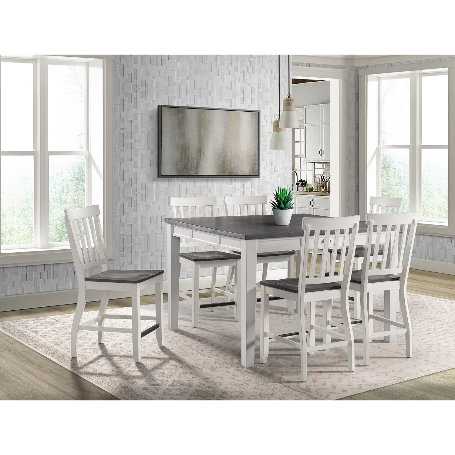 HomeStock Naturally Nice Two Tone 7Pc Counter Height Dining Set-Table & Six Chairs