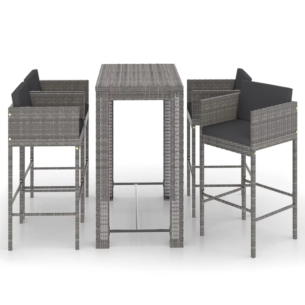 Irfora 5 Piece Patio Bar Set with Cushions Poly Rattan Gray