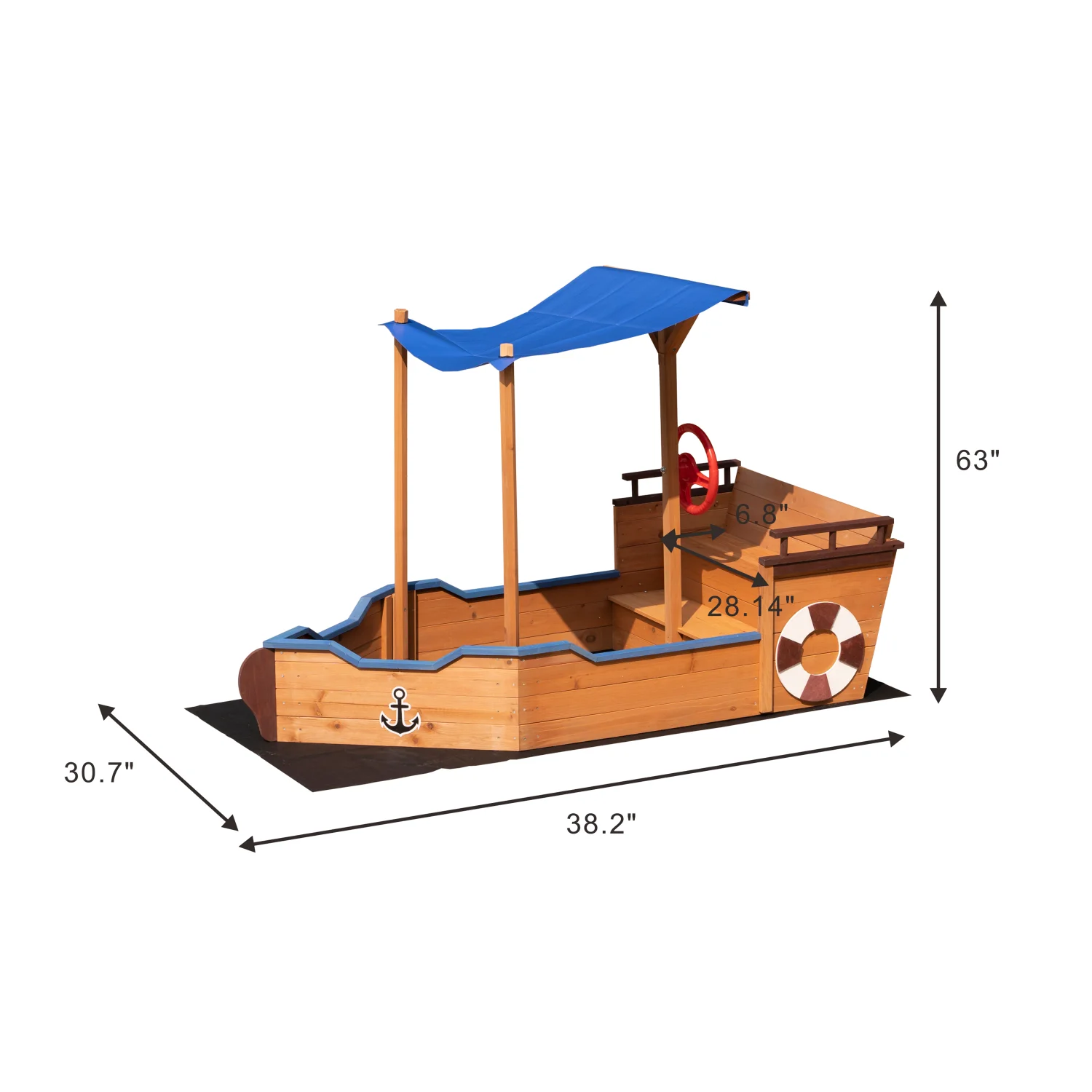 Spacious and Enjoyable Wooden Pirate Ship Sandbox with Storage Bench and Seat for Kids Ages 3-8 Years Old  Complete with Cover and Rudder for Endless Imaginative Outdoor Play.