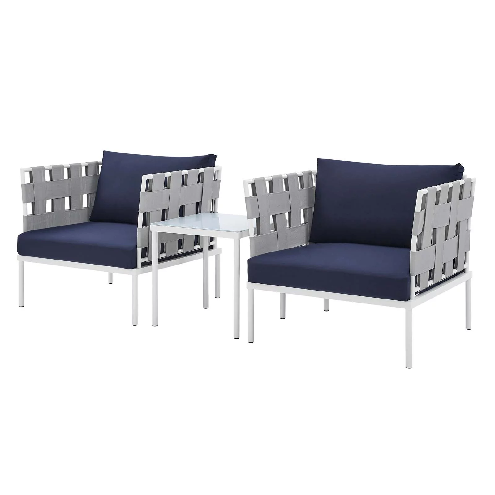 Lounge Chair Table Set, Sunbrella, Aluminum, Metal, Steel, Grey Gray Blue Navy, Modern Contemporary Urban Design, Outdoor Patio Balcony Cafe Bistro Garden Furniture Hotel Hospitality
