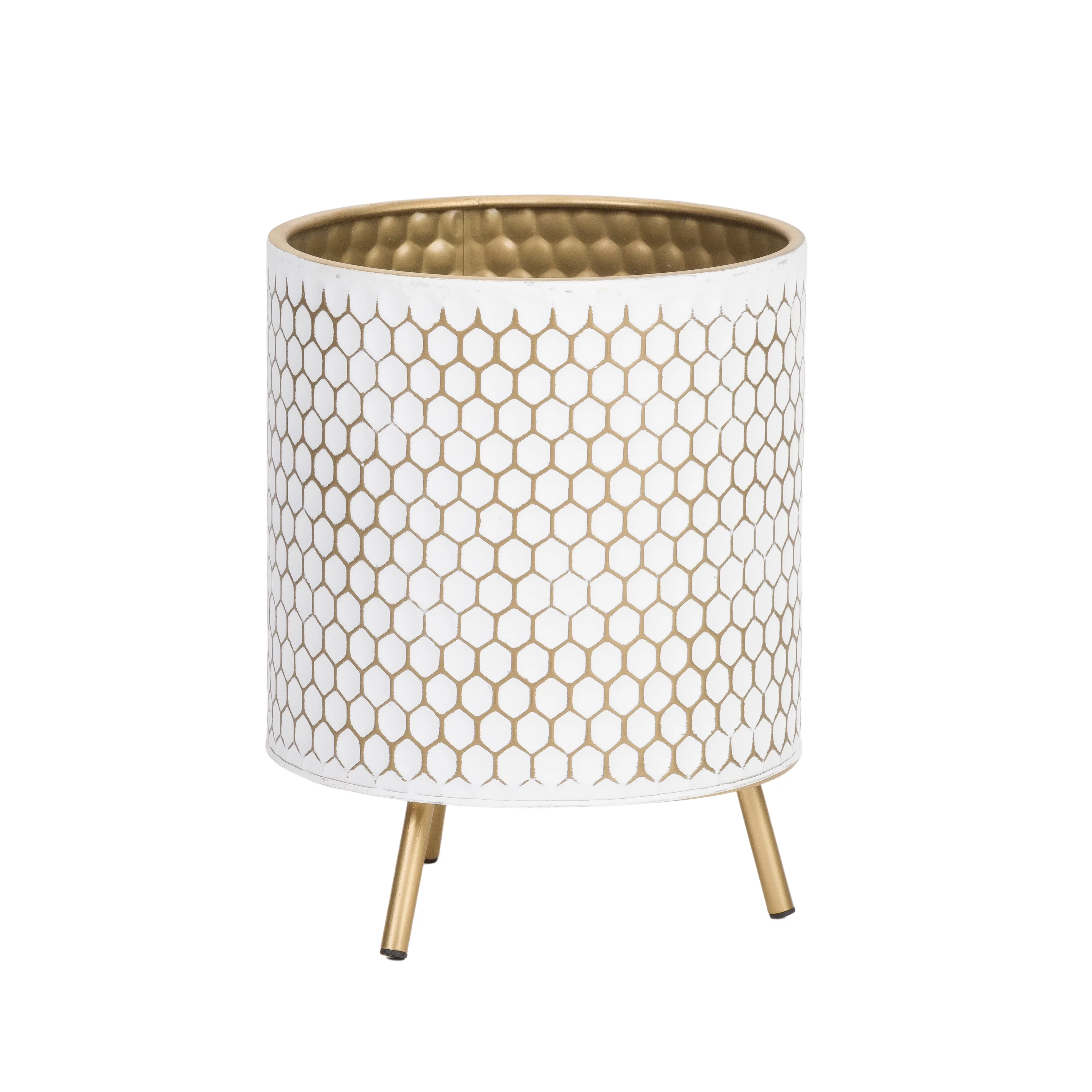 Honeycomb Mid-Century Modern Indoor Metal Pot Planter with 3-Leg Metal Base - 13
