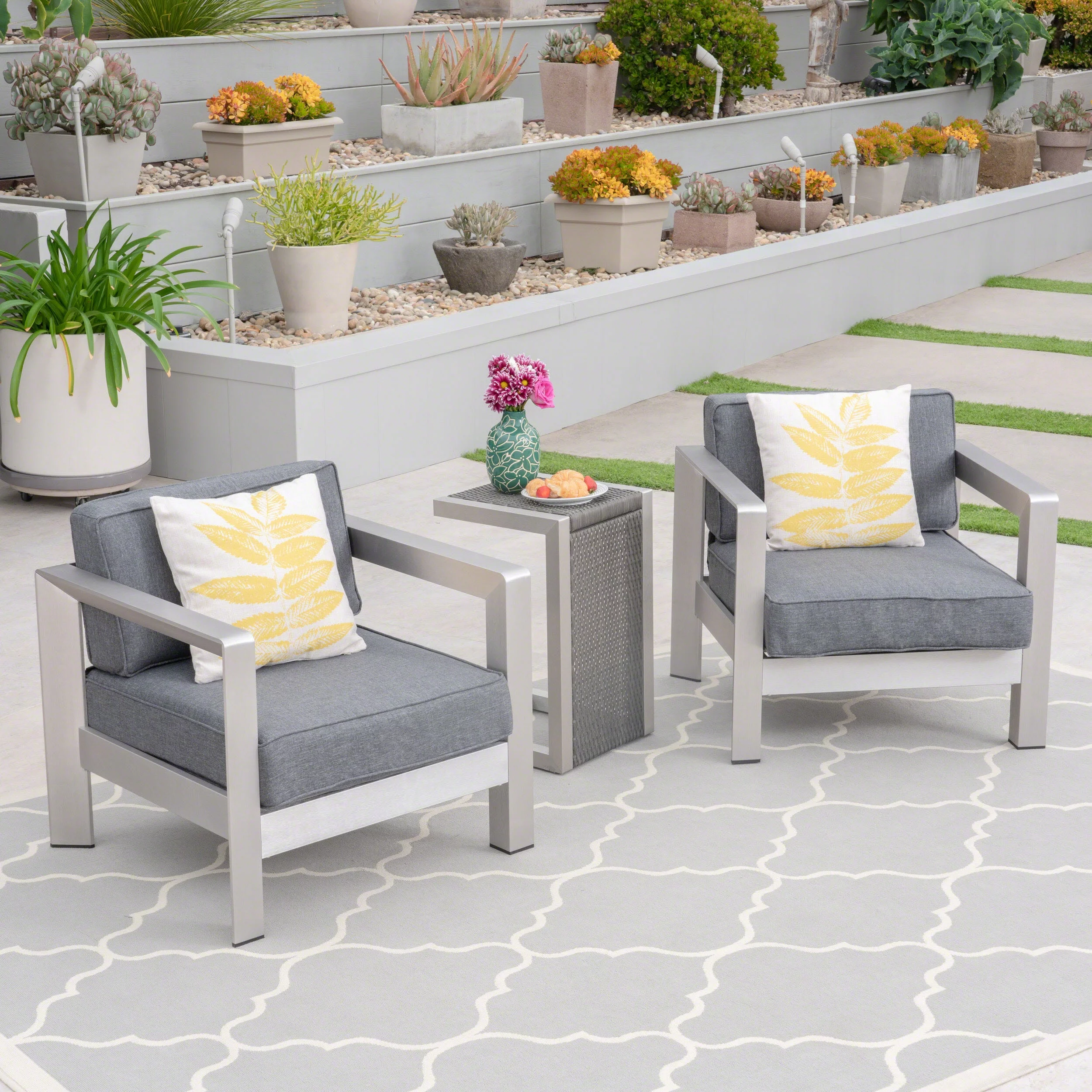 Emily 3-piece Outdoor Aluminum Club Chairs with Side Table