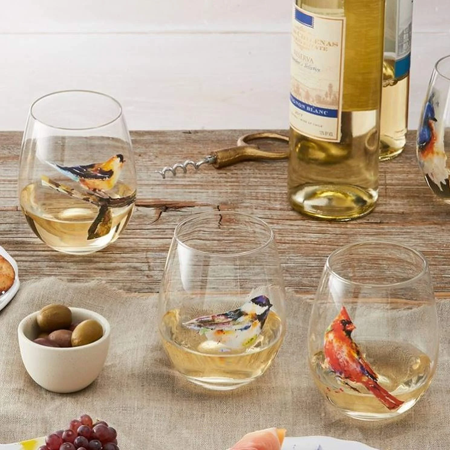 DEMDACO Dean Crouser Nature Butterfly Hummingbird Dragonfly Watercolor On Clear 5 x 4 Glass Stemless Wine Glasses Set of 4