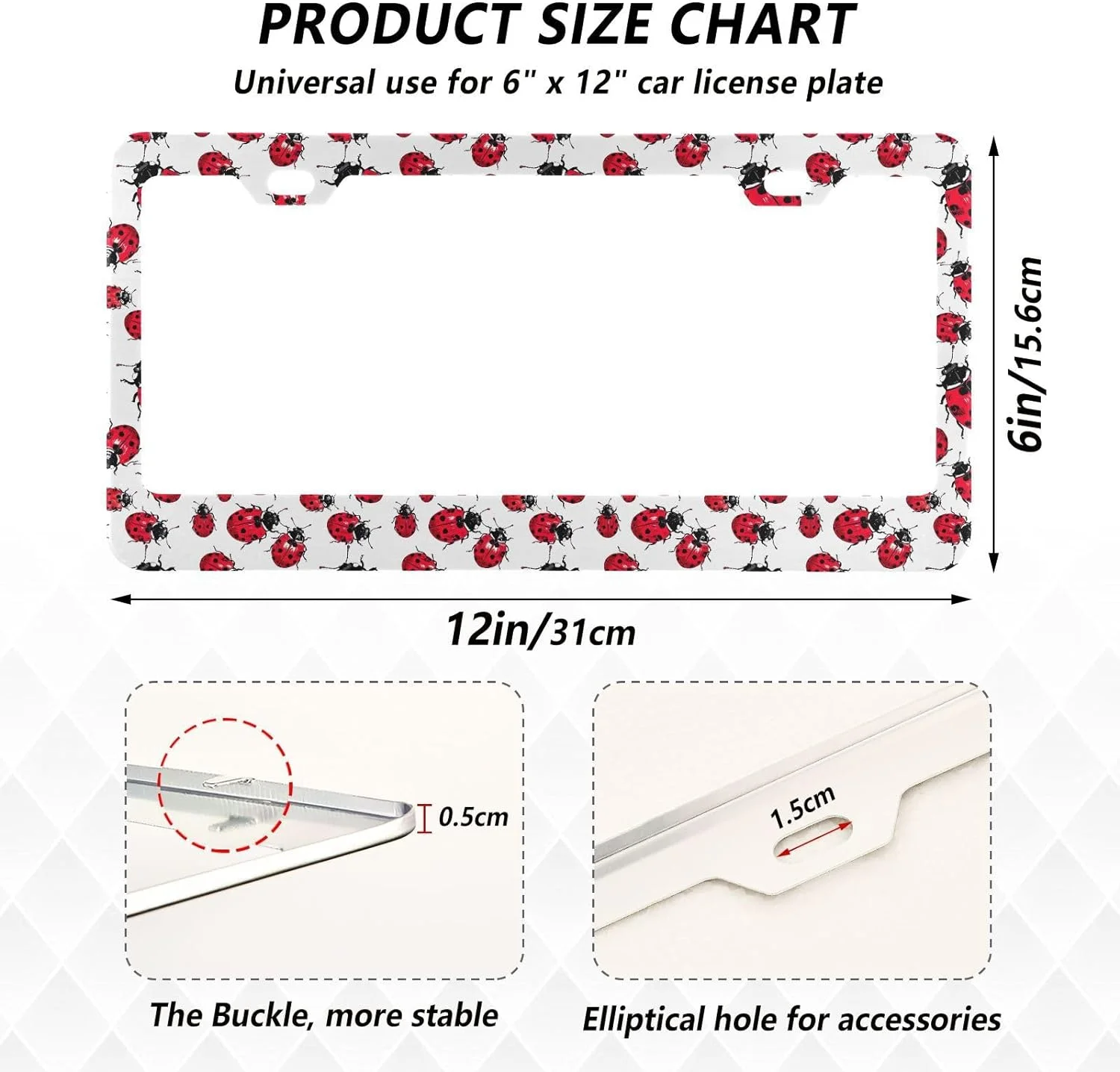 SKYSONIC Red Beetle Ladybug License Plate Frames 2 Packs,License Plate Covers,Universal Aluminum Tag Frame for Front and Rear Car Tags118