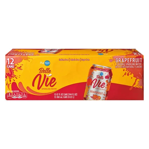 PurAqua Grapefruit Belle Vie Sparkling Flavored Water - 12 pack, 12 fl oz
